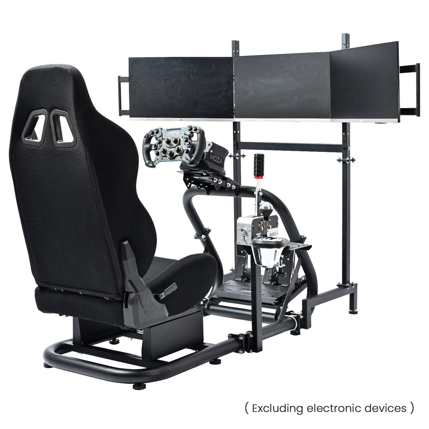 Mokapit G29 Racing Simulator Cockpit, 50mm Round Tube & Comfortable Seat &Triple Screen TV Stand Fits for Logitech Pro/G25/G27/G920/G923 Thrustmaster T300RS Fanatec, Not Included Steering Wheel Pedals Shifter and TV
