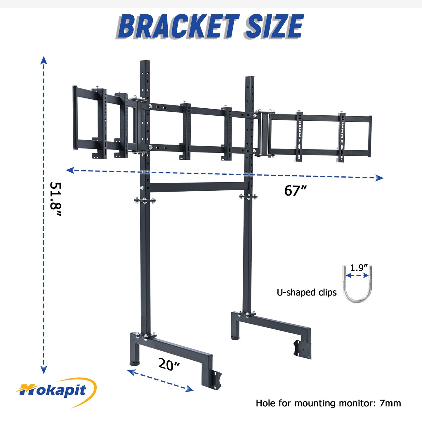 Mokapit Sim Racing Triple Monitor Stand with Adjustable Height & Width for 24-32 Inch Display 3 Screens TV Mount Compatible with Round Tube Racing Sim Cockpit
