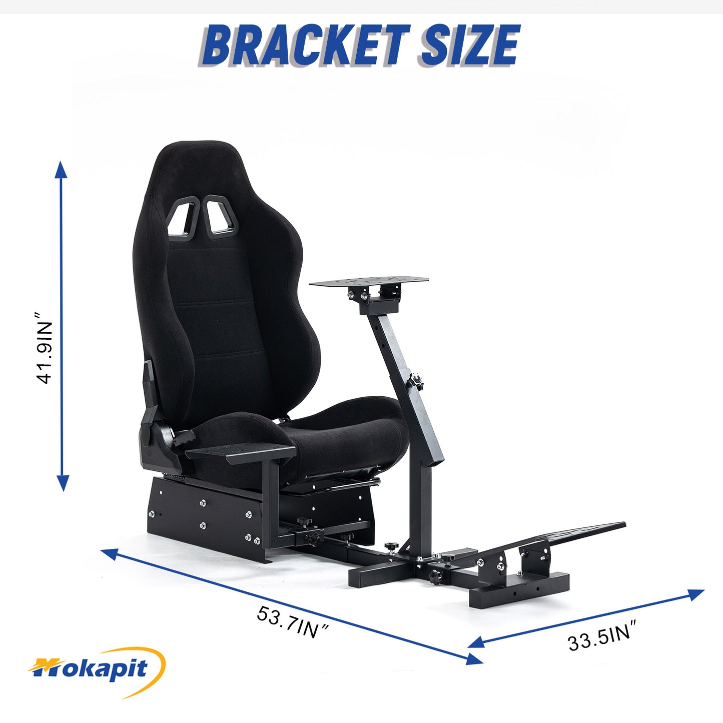 Mokapit Racing Simulator Cockpit Frame with Black Seat (Cockpit 48) Adjustable Fit for Logitech G25,G27,G29,G920,G923 Thrustmaster T80,T150, Racing wheel, Pedals and Shifter Not Include