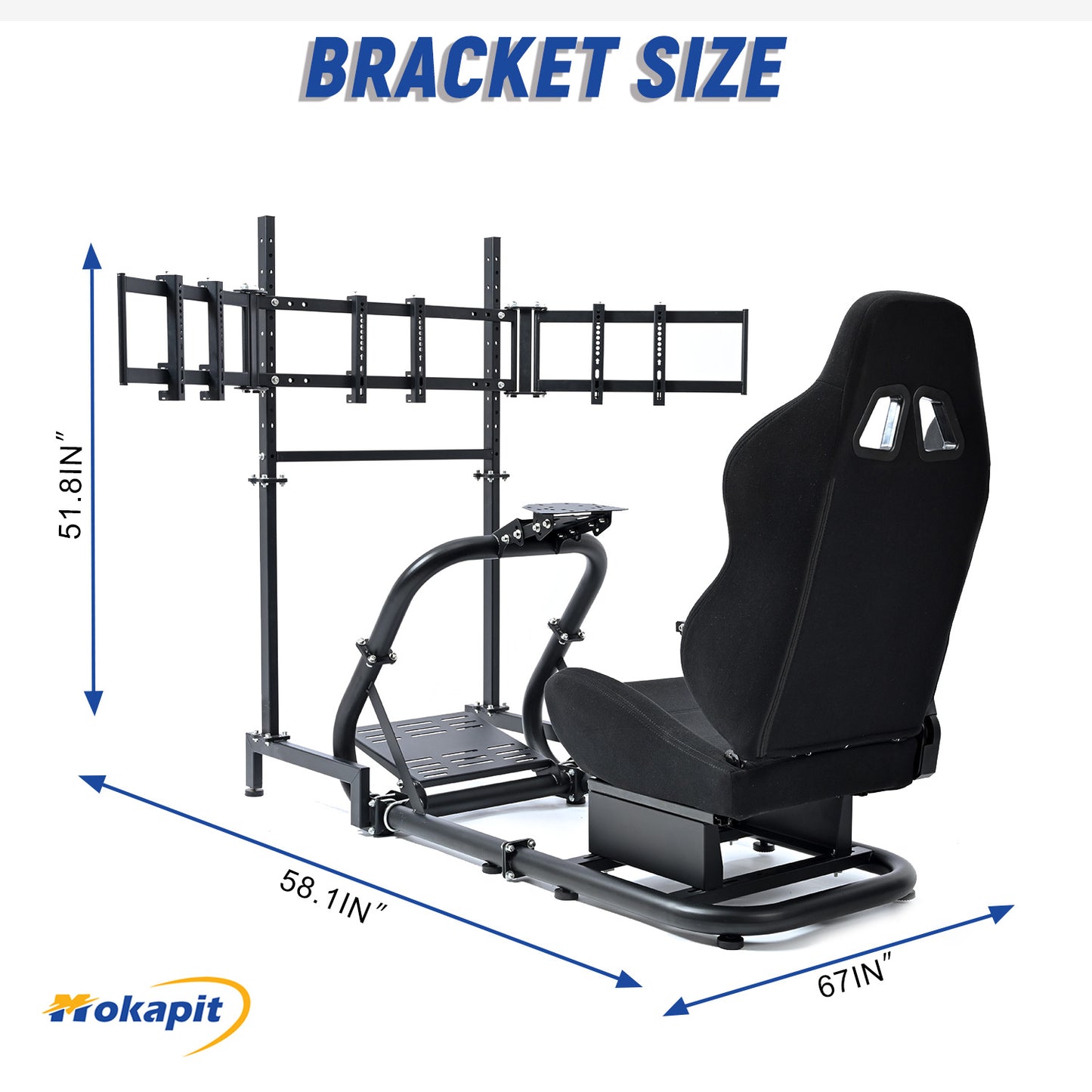 Mokapit G29 Racing Simulator Cockpit, 50mm Round Tube & Comfortable Seat &Triple Screen TV Stand Fits for Logitech Pro/G25/G27/G920/G923 Thrustmaster T300RS Fanatec, Not Included Steering Wheel Pedals Shifter and TV
