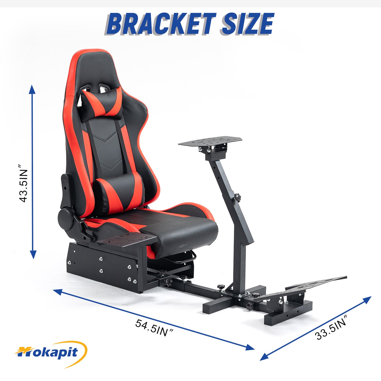 Mokapit Racing Simulator Cockpit with Red Seat Multi-level Adjustment Fit for Logitech/Thrustmaster/Fanatec G29,G920,G923&T300RS&CSL-DD One-Piece Cockpit,Wheel,Handbrake and Pedals Not Included