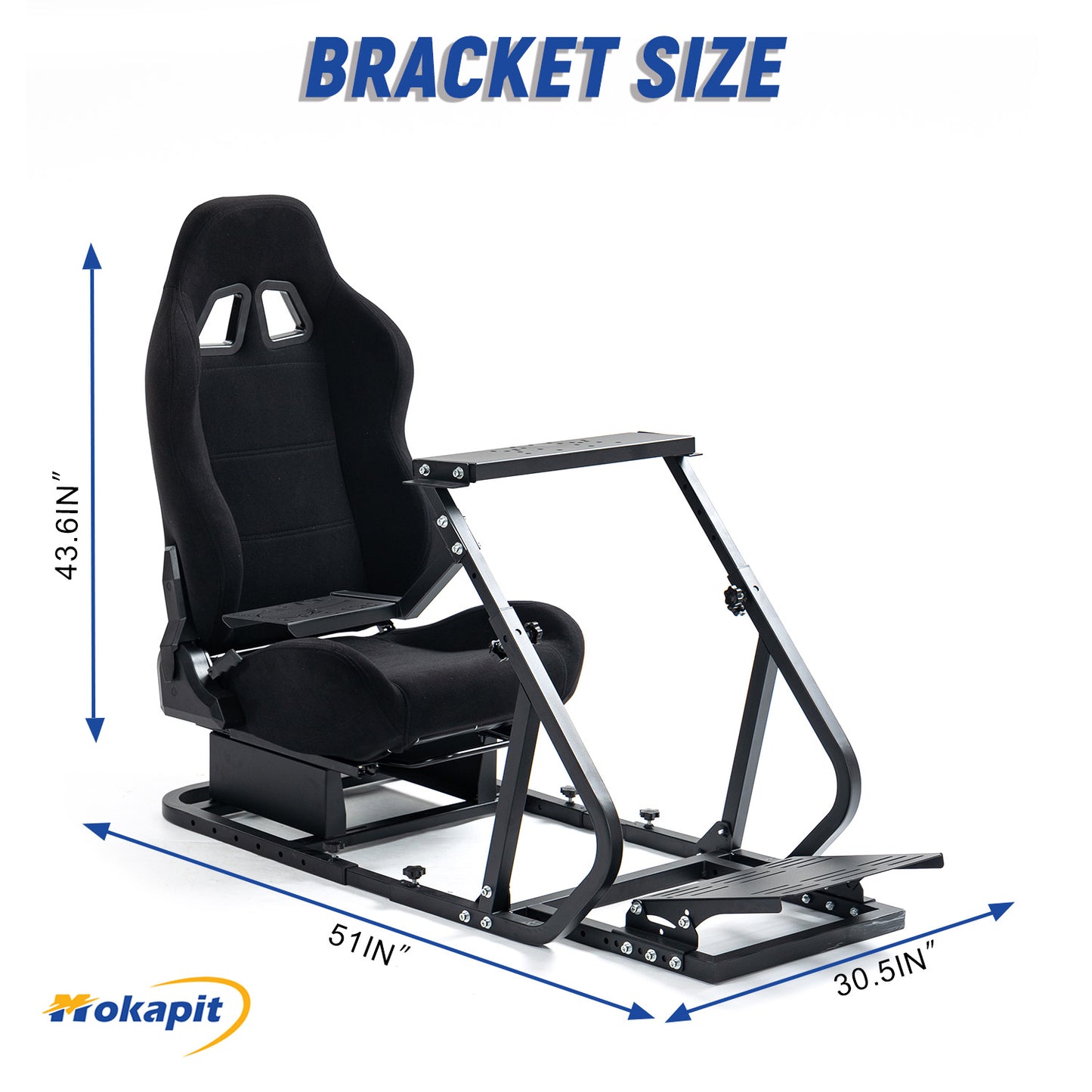 Mokapit G29 Racing Simulator Cockpit RacingWheel Stand with Black Seat Sim Racing Cockpit Fits forThrustmaster/Logitech/Fanatec G29, G920, T248 T300RS T150 458