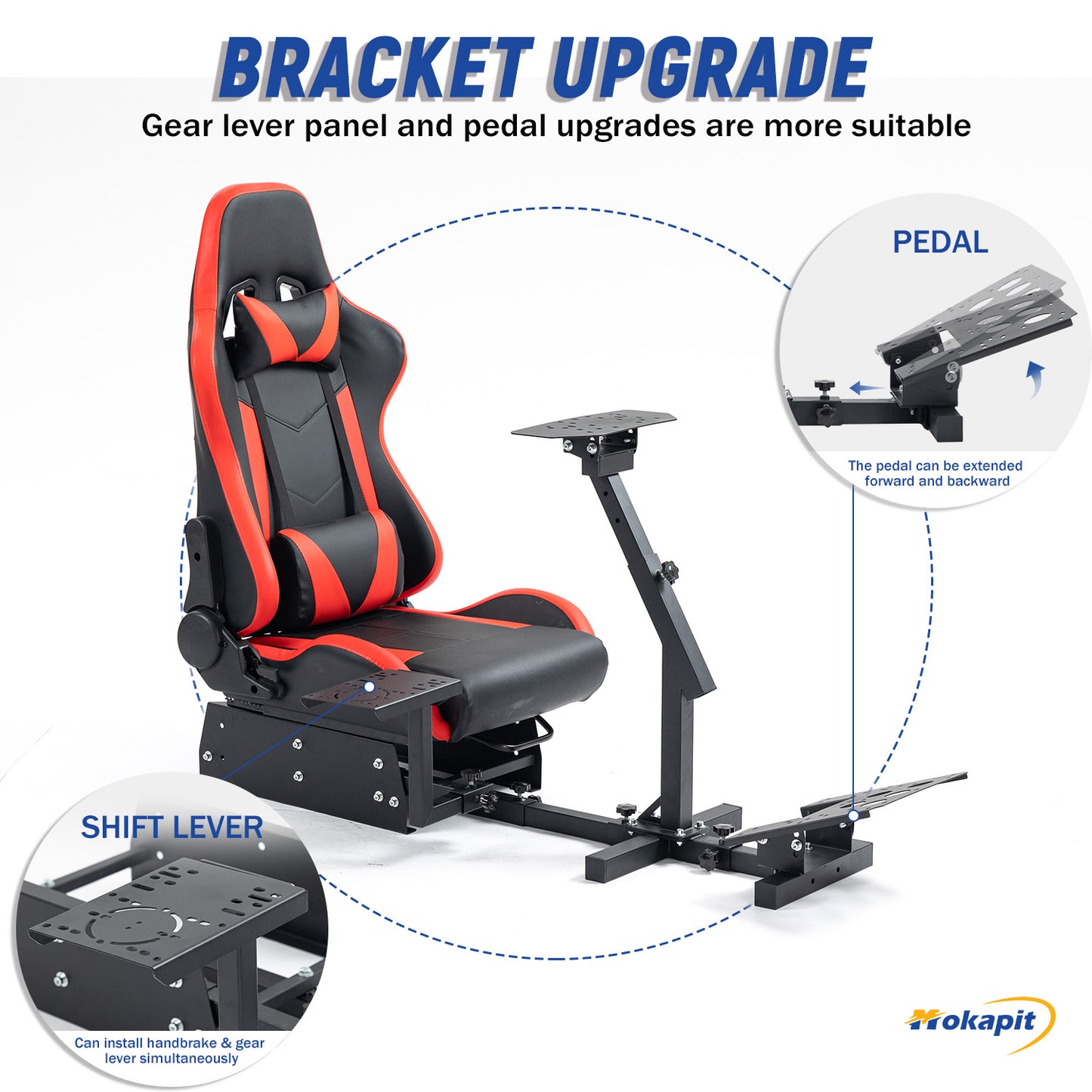 Mokapit Racing Simulator Cockpit with Red Seat Multi-level Adjustment Fit for Logitech/Thrustmaster/Fanatec G29,G920,G923&T300RS&CSL-DD One-Piece Cockpit,Wheel,Handbrake and Pedals Not Included