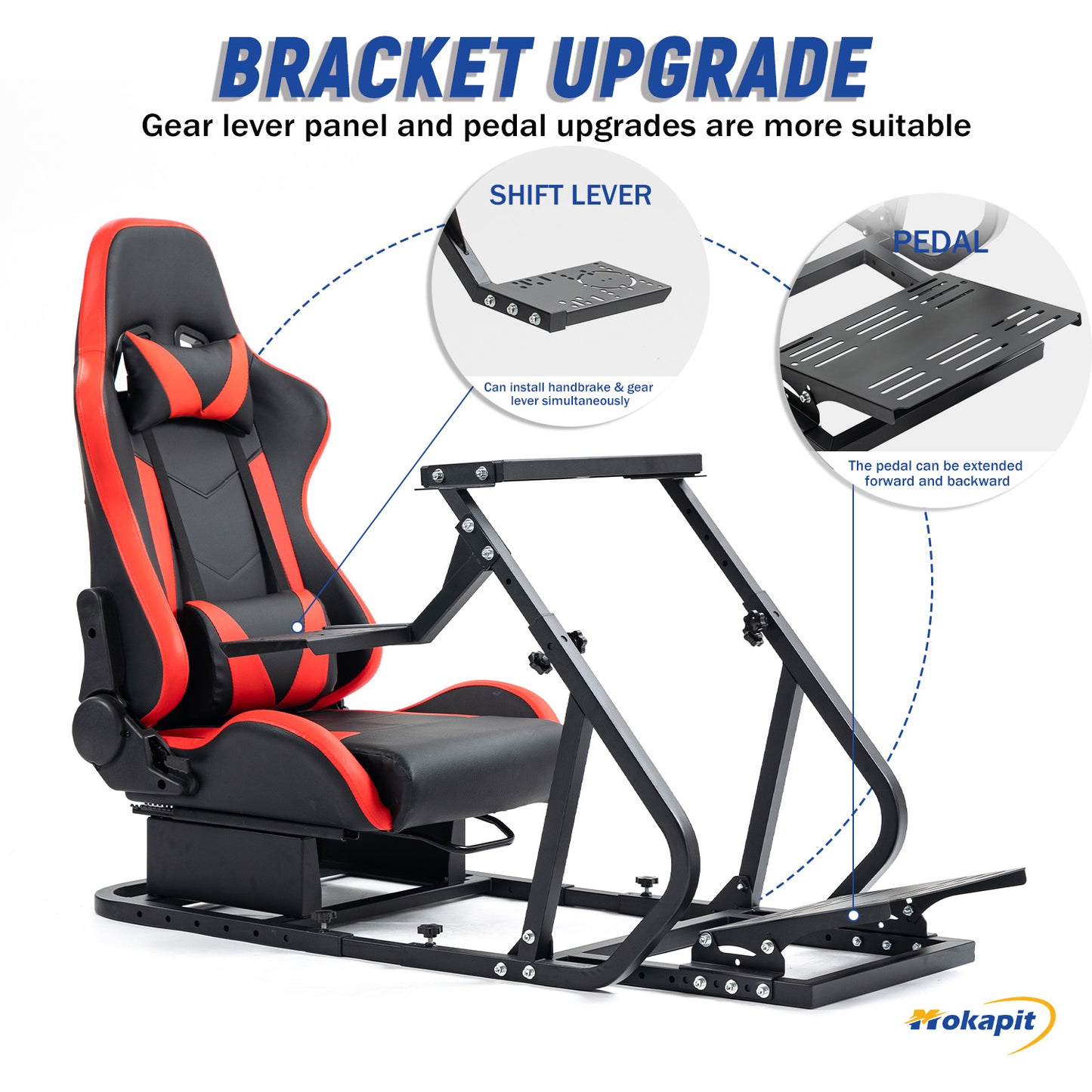Mokapit G923 Racing Simulator Cockpit,Steering Wheel Stand with Red Seat ,Sim Racing Cockpit Fits for Thrustmaster/Logitech/Fanatec G29, G920, T248 T300RS T150 458