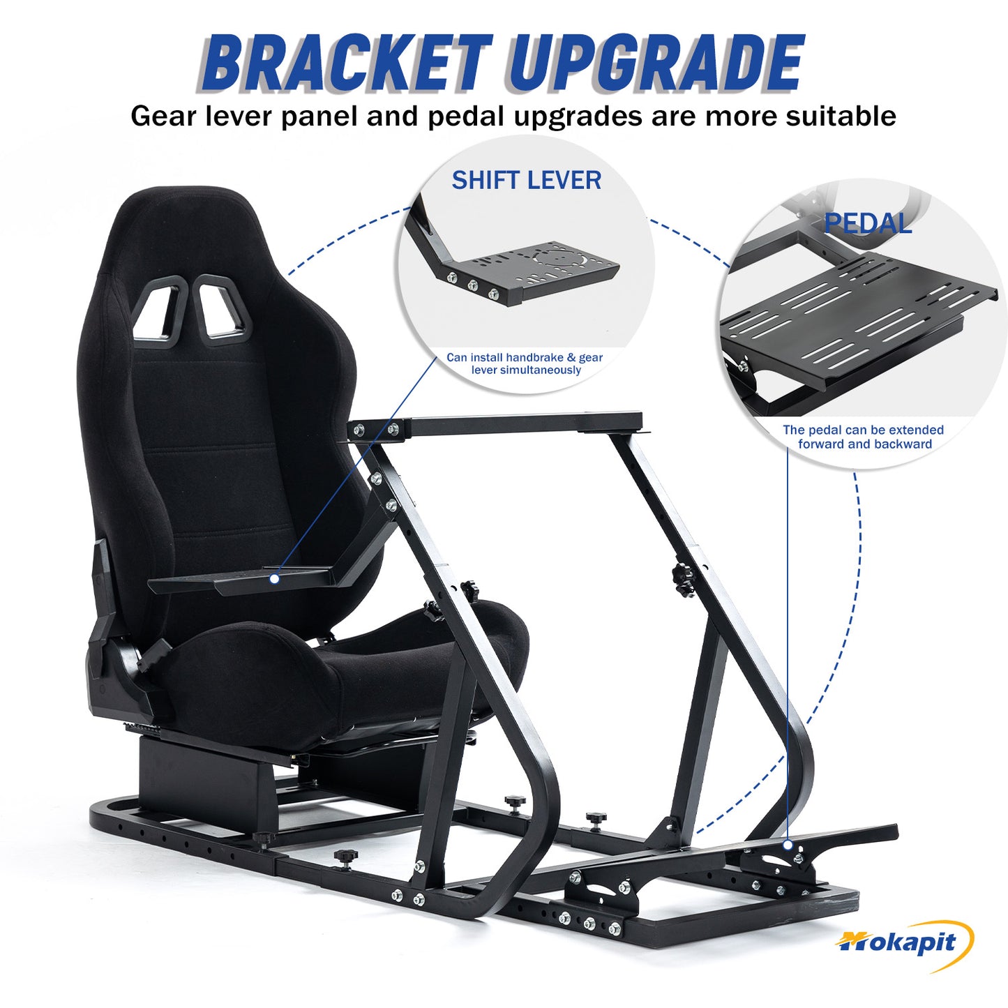 Mokapit G29 Racing Simulator Cockpit RacingWheel Stand with Black Seat Sim Racing Cockpit Fits forThrustmaster/Logitech/Fanatec G29, G920, T248 T300RS T150 458