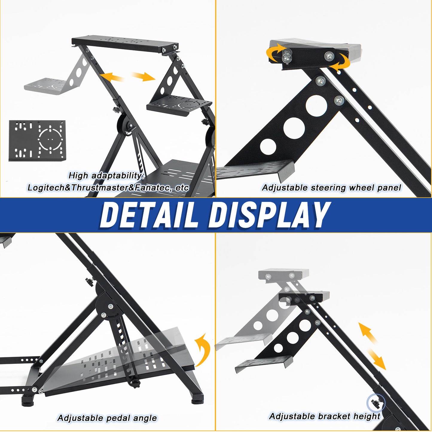 Mokapit Foldable Racing Steering Wheel Stand with Seat Slot Fit for Logitech G25 G27 G29 G920 G923 Thrustmaster T248X T248 T300RS preinstalled Game Steering Wheel Stand Excluding Electronic