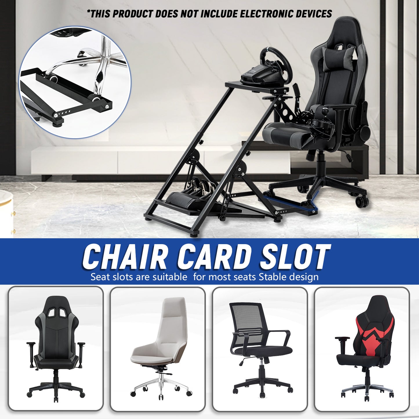Mokapit Foldable Racing Steering Wheel Stand with Seat Slot Fit for Logitech G25 G27 G29 G920 G923 Thrustmaster T248X T248 T300RS preinstalled Game Steering Wheel Stand Excluding Electronic