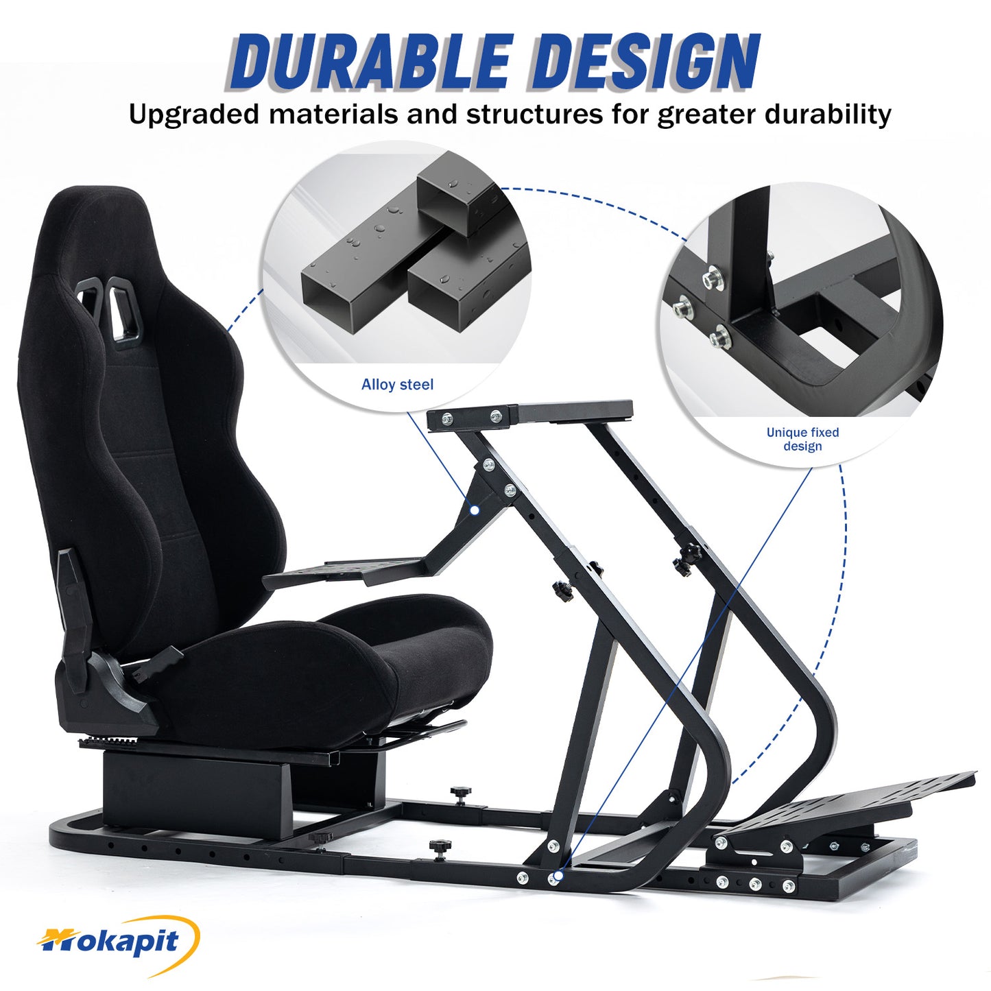 Mokapit G29 Racing Simulator Cockpit RacingWheel Stand with Black Seat Sim Racing Cockpit Fits forThrustmaster/Logitech/Fanatec G29, G920, T248 T300RS T150 458