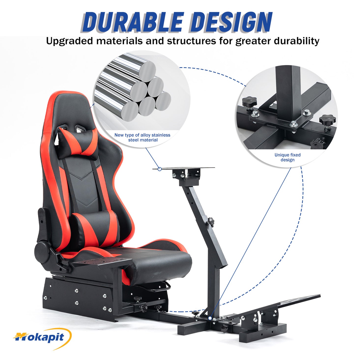 Mokapit Racing Simulator Cockpit with Red Seat Multi-level Adjustment Fit for Logitech/Thrustmaster/Fanatec G29,G920,G923&T300RS&CSL-DD One-Piece Cockpit,Wheel,Handbrake and Pedals Not Included