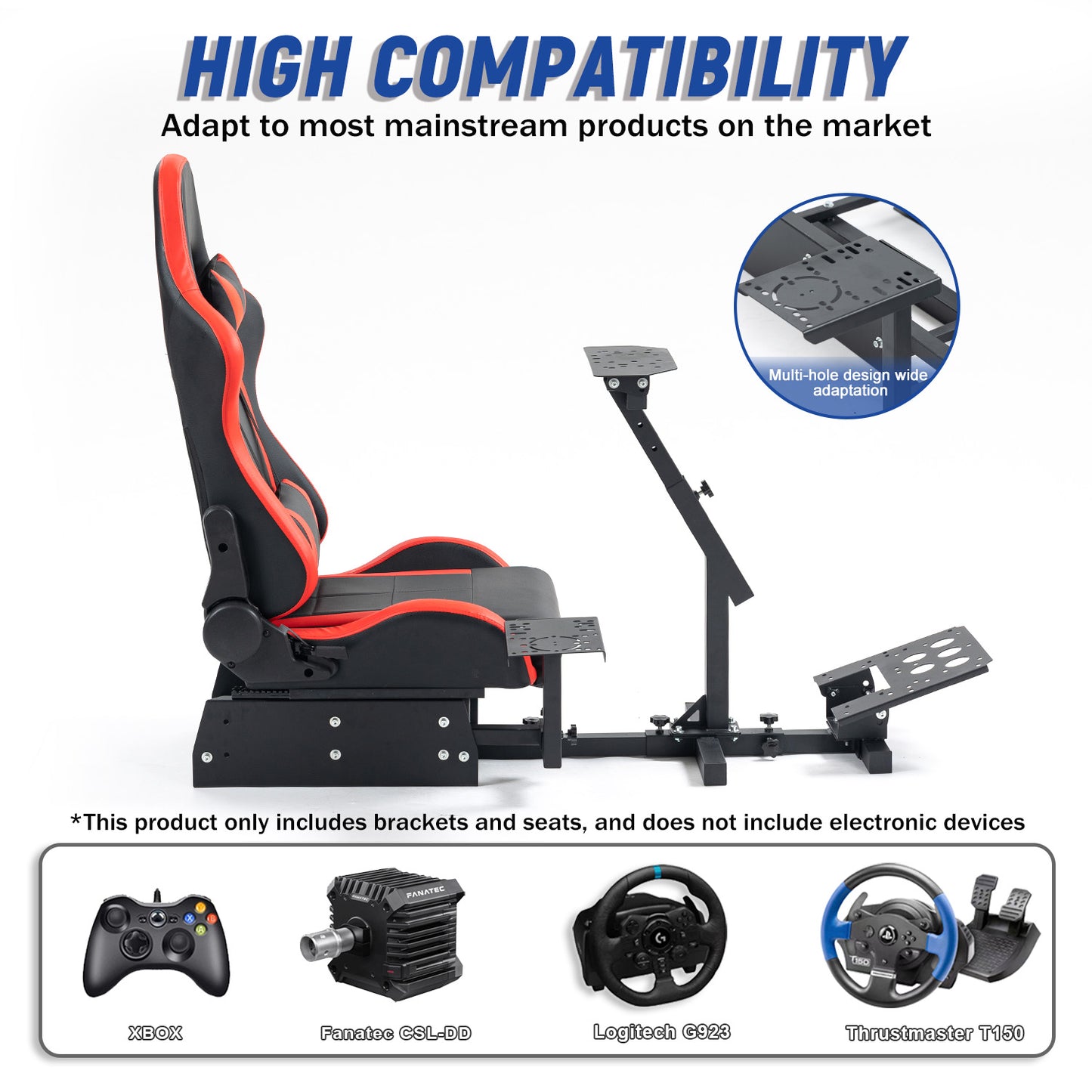 Mokapit Racing Simulator Cockpit with Red Seat Multi-level Adjustment Fit for Logitech/Thrustmaster/Fanatec G29,G920,G923&T300RS&CSL-DD One-Piece Cockpit,Wheel,Handbrake and Pedals Not Included