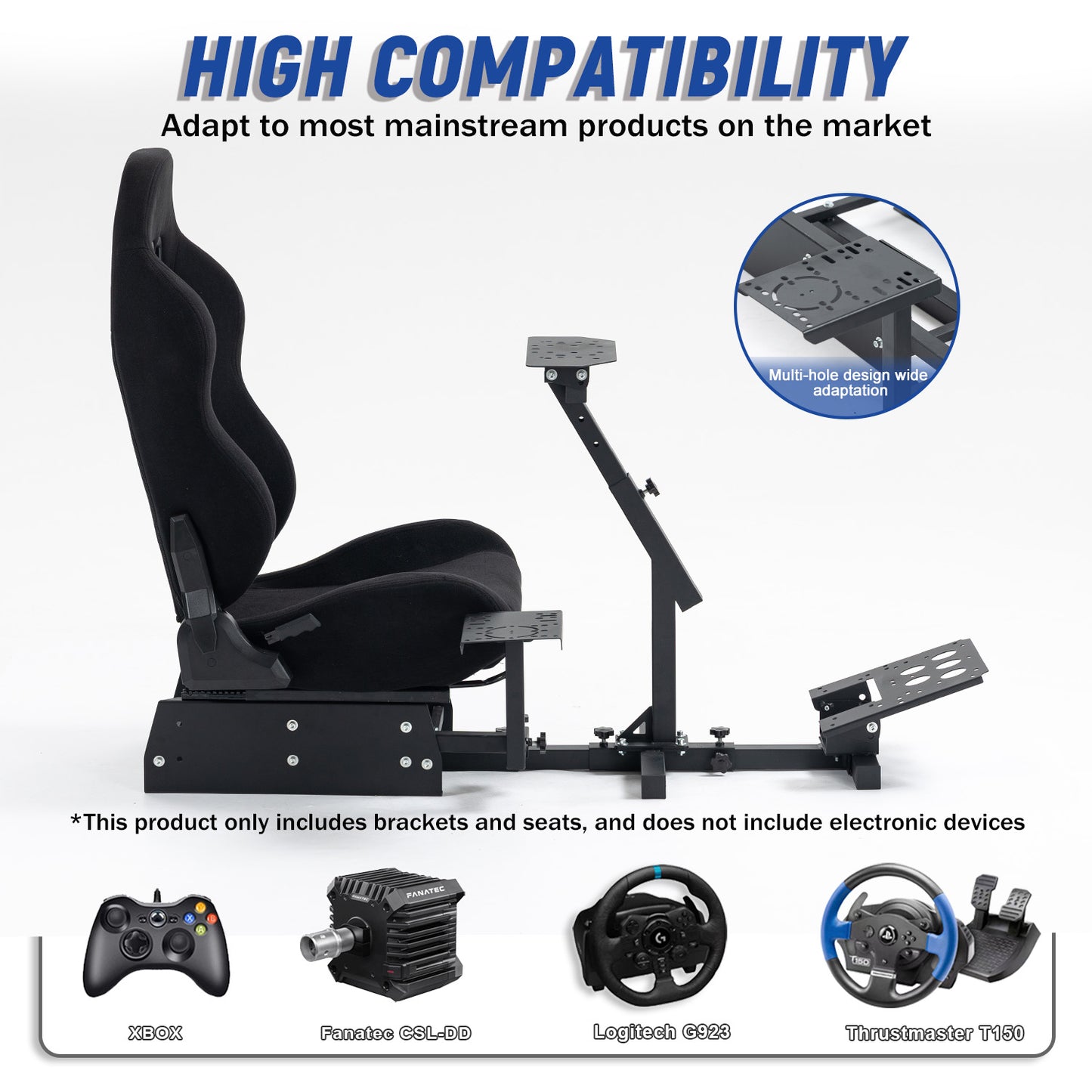 Mokapit Racing Simulator Cockpit Frame with Black Seat (Cockpit 48) Adjustable Fit for Logitech G25,G27,G29,G920,G923 Thrustmaster T80,T150, Racing wheel, Pedals and Shifter Not Include