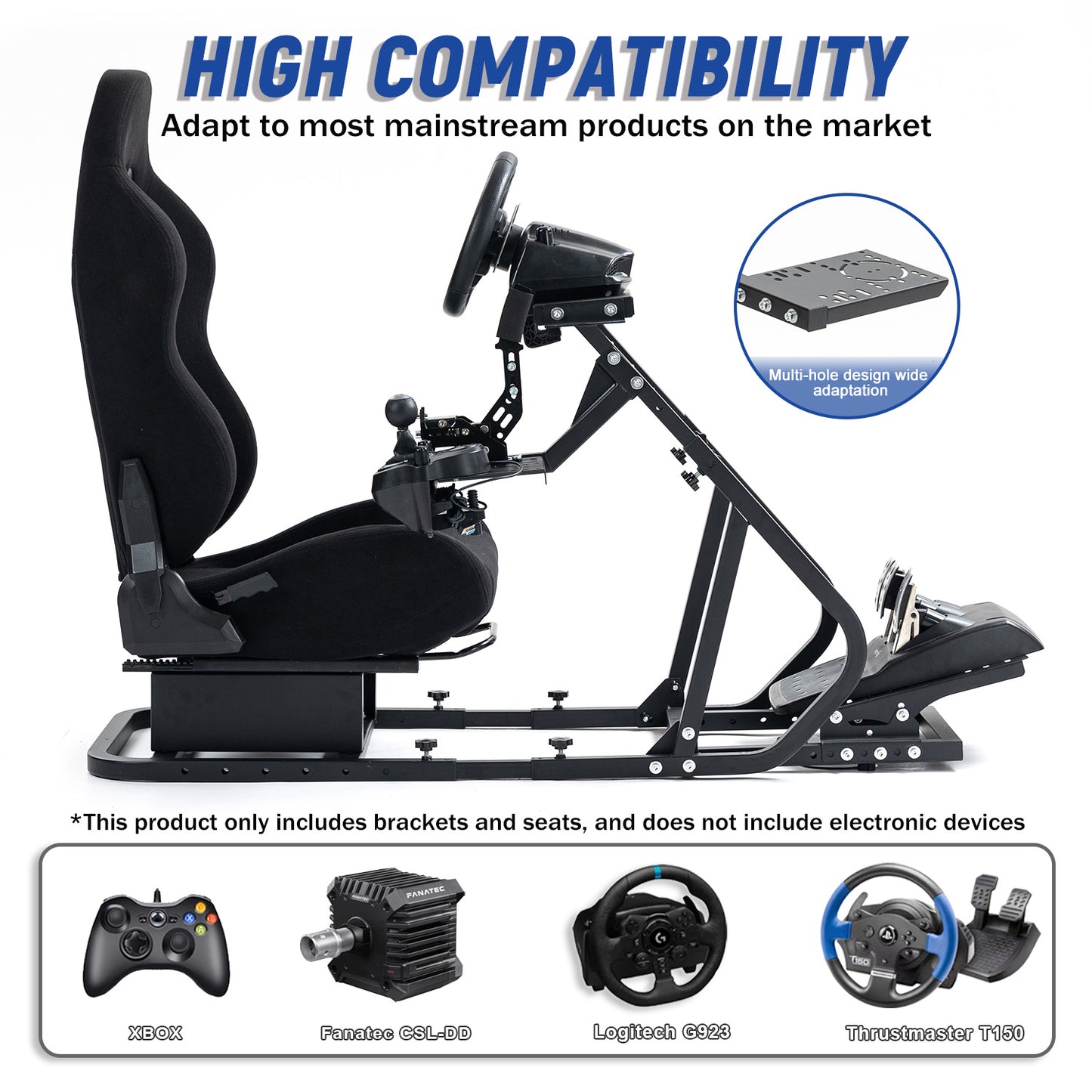 Mokapit G29 Racing Simulator Cockpit RacingWheel Stand with Black Seat Sim Racing Cockpit Fits forThrustmaster/Logitech/Fanatec G29, G920, T248 T300RS T150 458