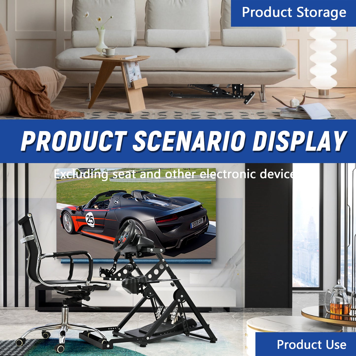 Mokapit X Shape Flight Simulation Stand Preinstalled with Fixed Slot Fit for Logitech G29 G920 G923 Thrustmaster T248 T300RS T150 Foldable Adjustable Racing Simulator Cockpit Excluding Electronic