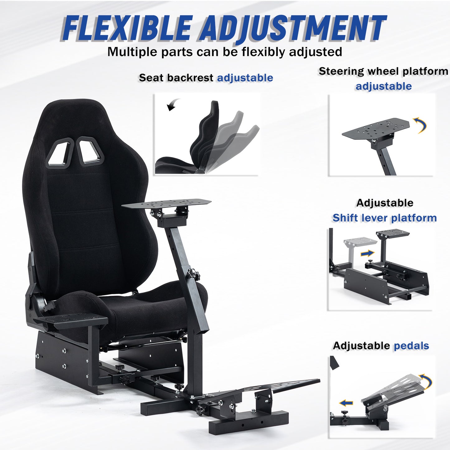 Mokapit Racing Simulator Cockpit Frame with Black Seat (Cockpit 48) Adjustable Fit for Logitech G25,G27,G29,G920,G923 Thrustmaster T80,T150, Racing wheel, Pedals and Shifter Not Include