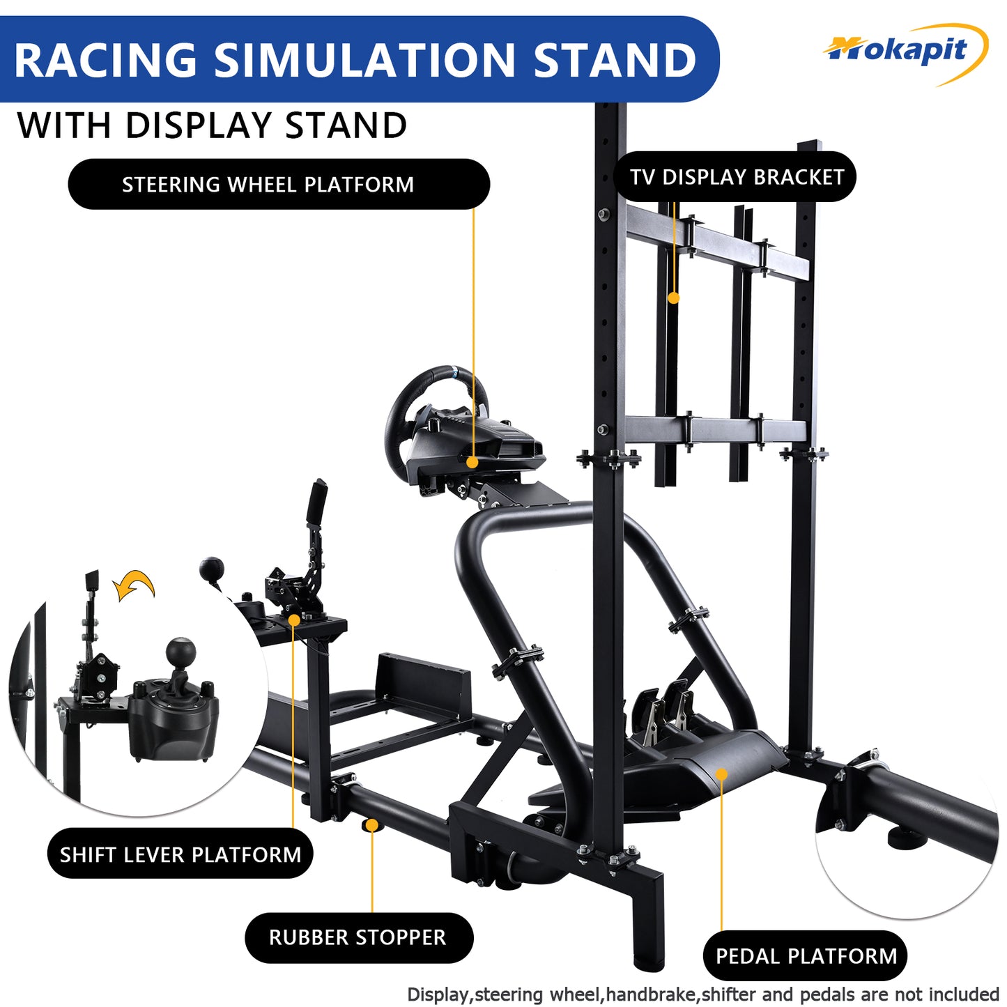 Mokapit Racing Cockpit Stand with Monitor Mount,Racing Wheel Stand fit for Logitech G25 G27 G29 G920, Thrustmaster T248, No Steering Wheel Shift Lever Pedal Display and Seat