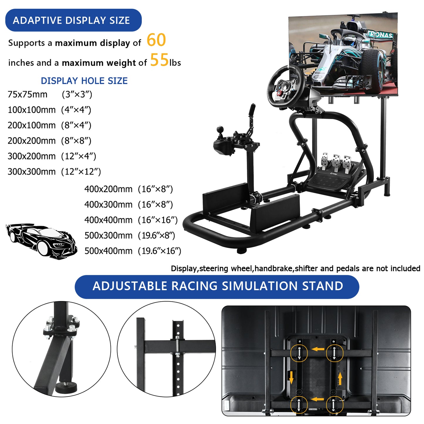 Mokapit Racing Cockpit Stand with Monitor Mount,Racing Wheel Stand fit for Logitech G25 G27 G29 G920, Thrustmaster T248, No Steering Wheel Shift Lever Pedal Display and Seat