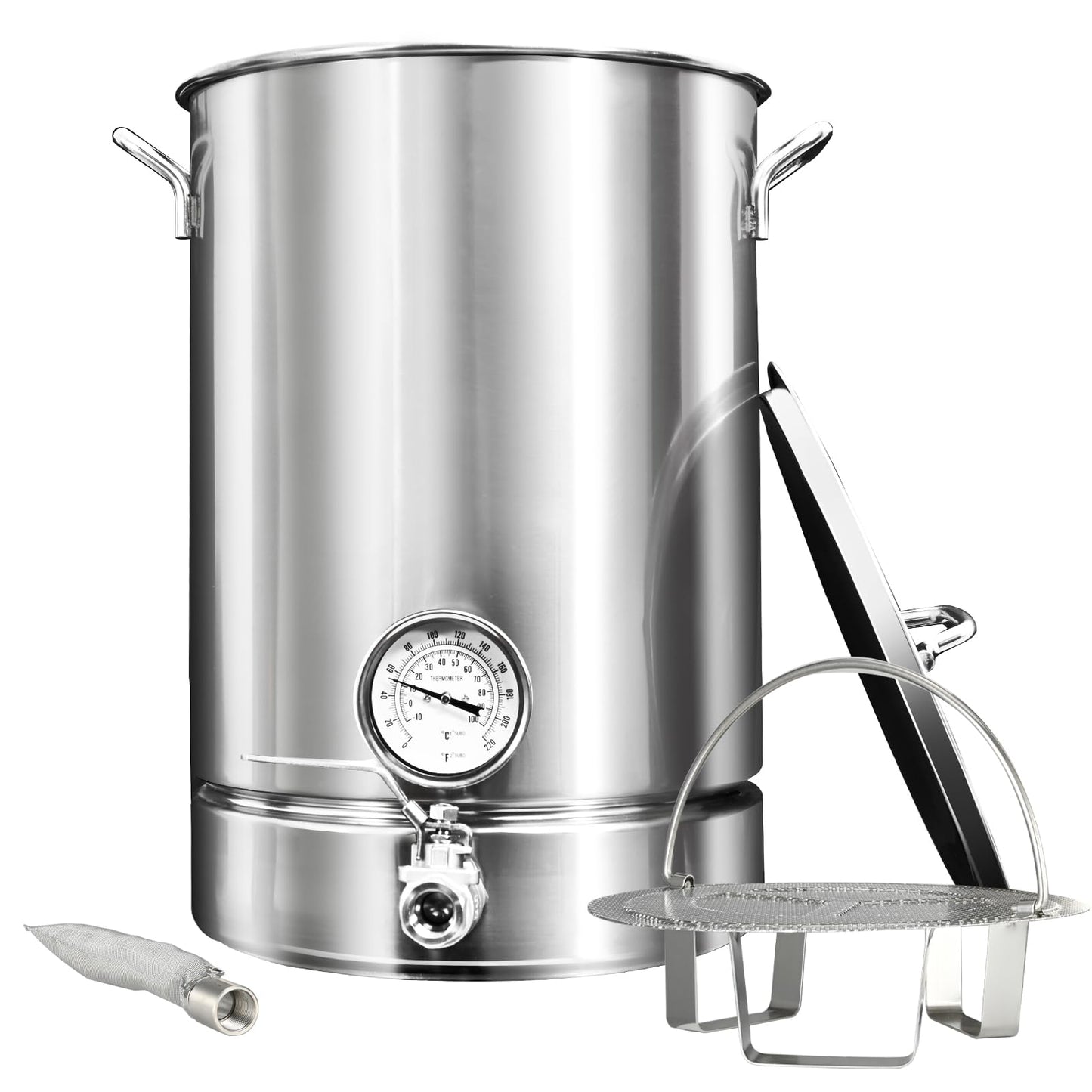 32 QT Stainless Steel Brew Kettle 8 Gal Brewing Beer Keg with Valve,Dual Filtration,Thermometer and Filter Home Brew Pot Home Brewing Supplies