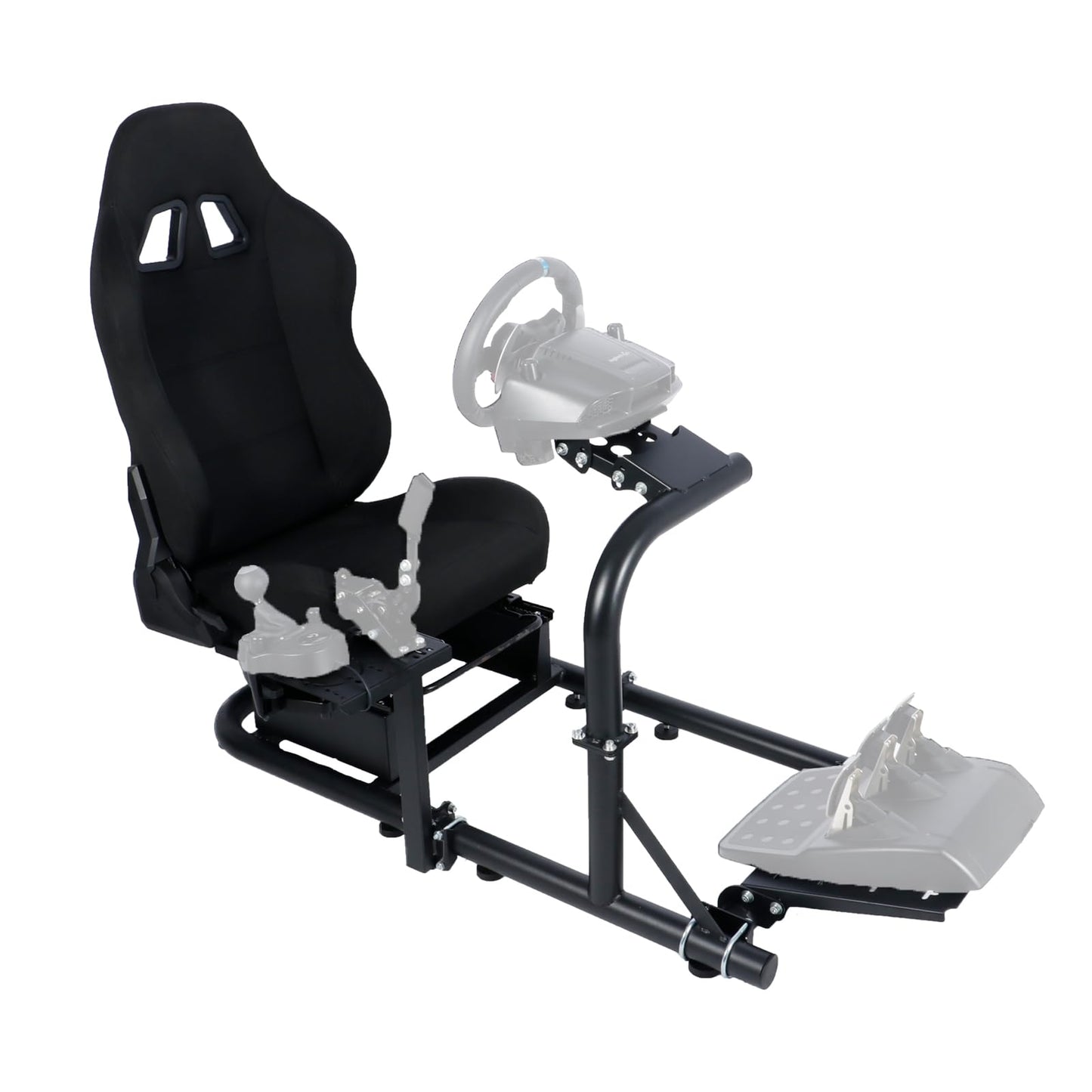 Racing Steering Wheel Stand With Black Seat Round Tube Game Stand Suitable for Logitech,Thrustmaster,Fanatec Single Arm Stand No pedals, steering wheel and handbrake More stable
