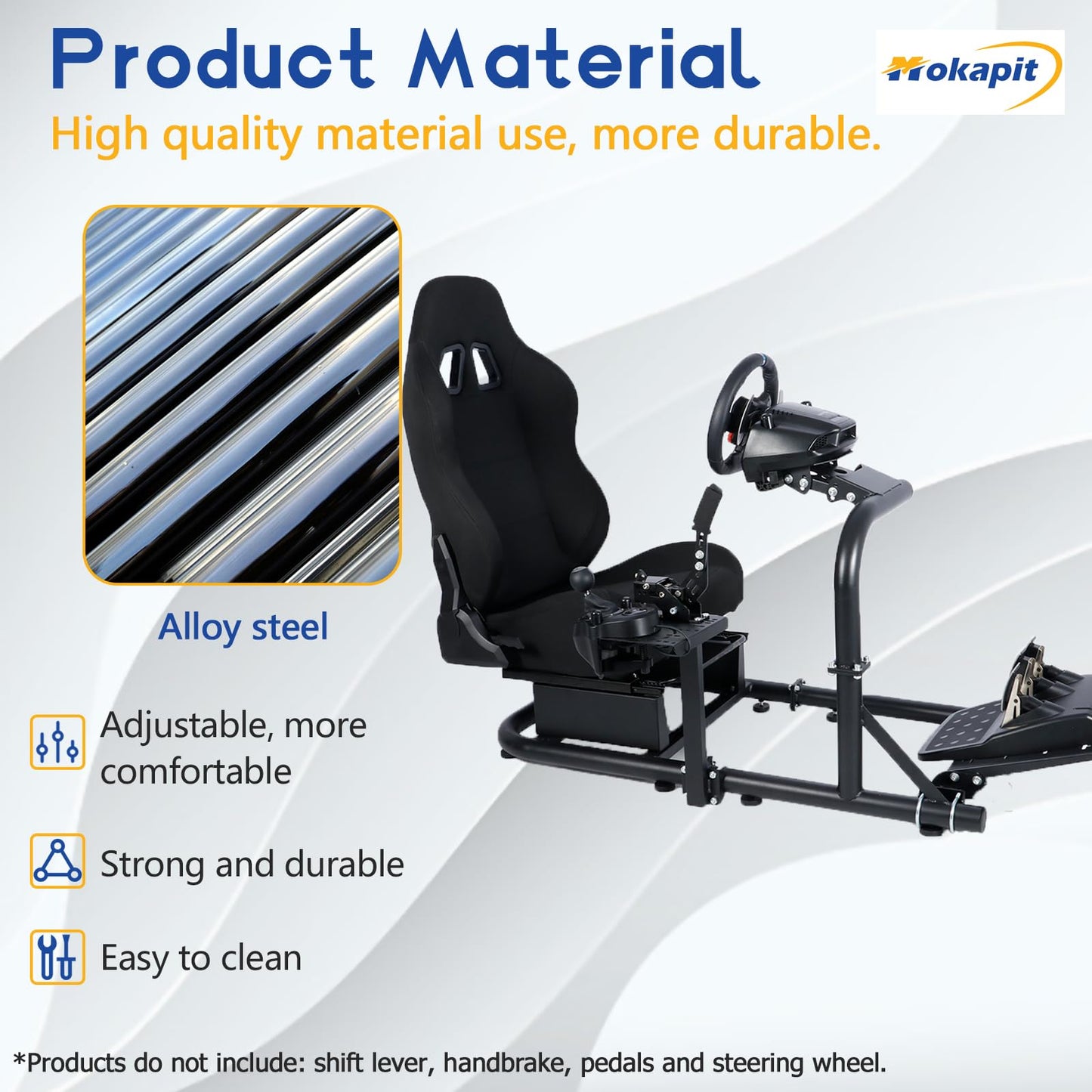 Racing Steering Wheel Stand With Black Seat Round Tube Game Stand Suitable for Logitech,Thrustmaster,Fanatec Single Arm Stand No pedals, steering wheel and handbrake More stable
