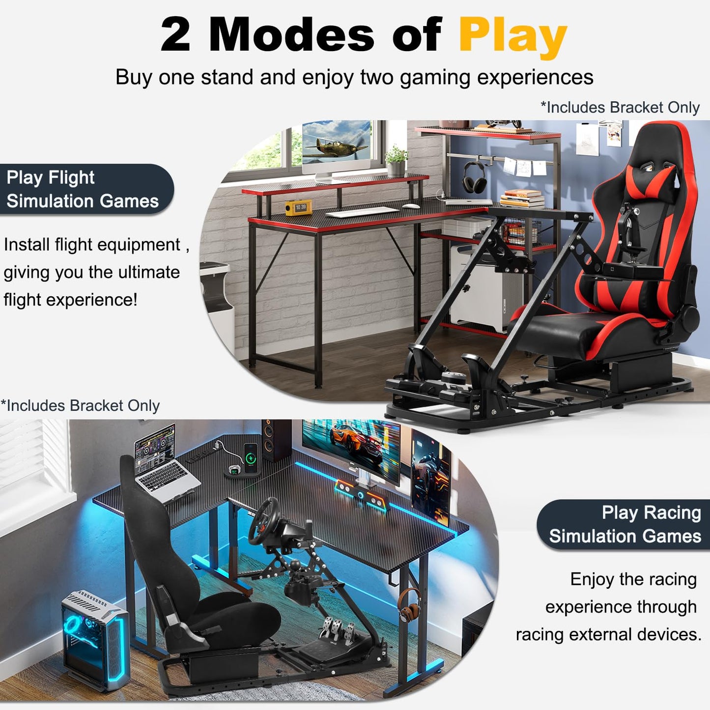 Mokapit Flight Sim Cockpit Foldable & Adjustable fit for Logitech, Thrustmaster, FANATEC, G29/G920/G923/T300/CSL-DD, Racing Wheel Stand Flight Sim Cockpit, No Wheel Pedal Shifter Keyboard