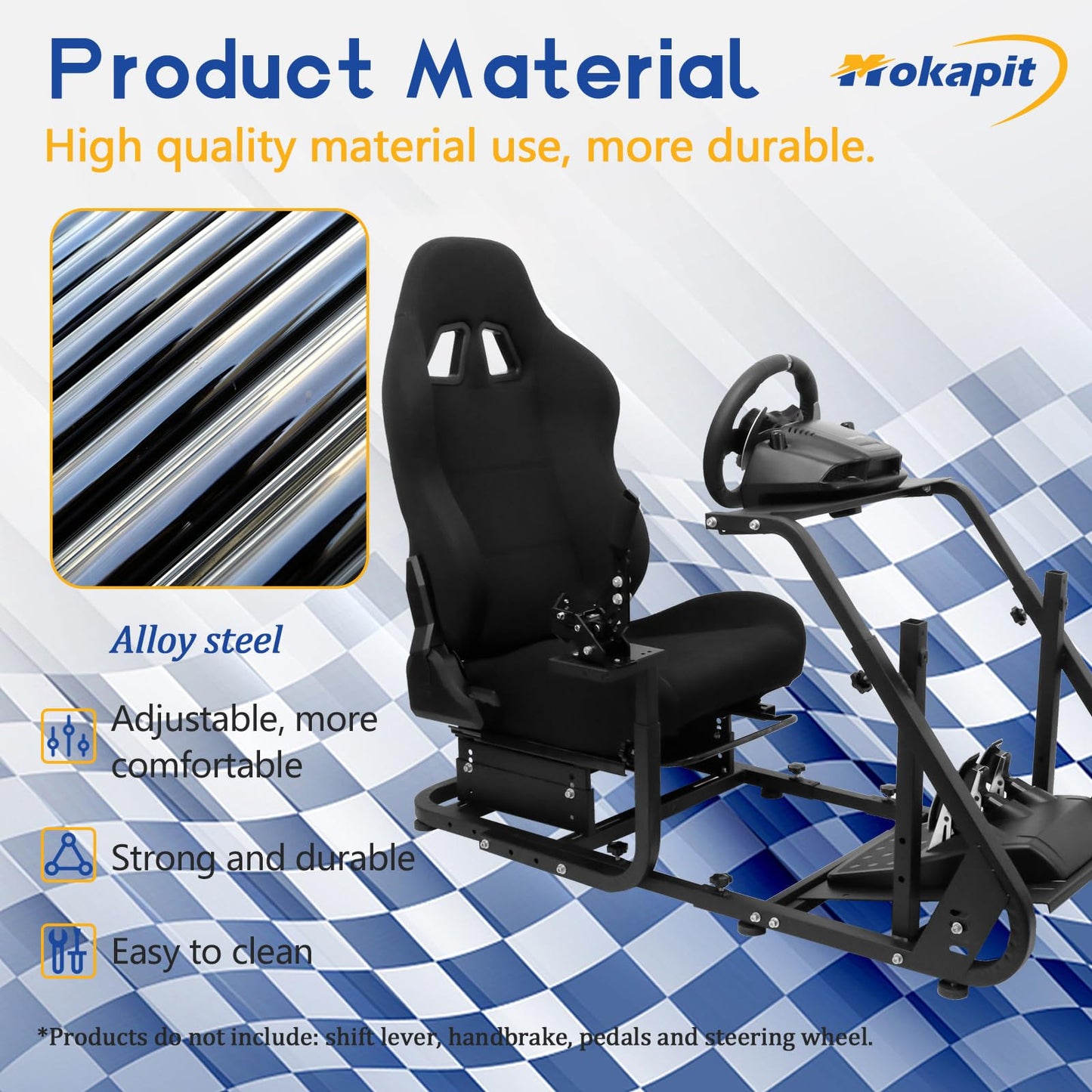 Mokapit Racing Sim Cockpit Monitor Installation Stand with Black Seat Compatible with Logitech,Thrustmaster,PXN,Fanatec More Stable TV Game Stand Steering Wheel & Shift Lever & Pedal Not Include
