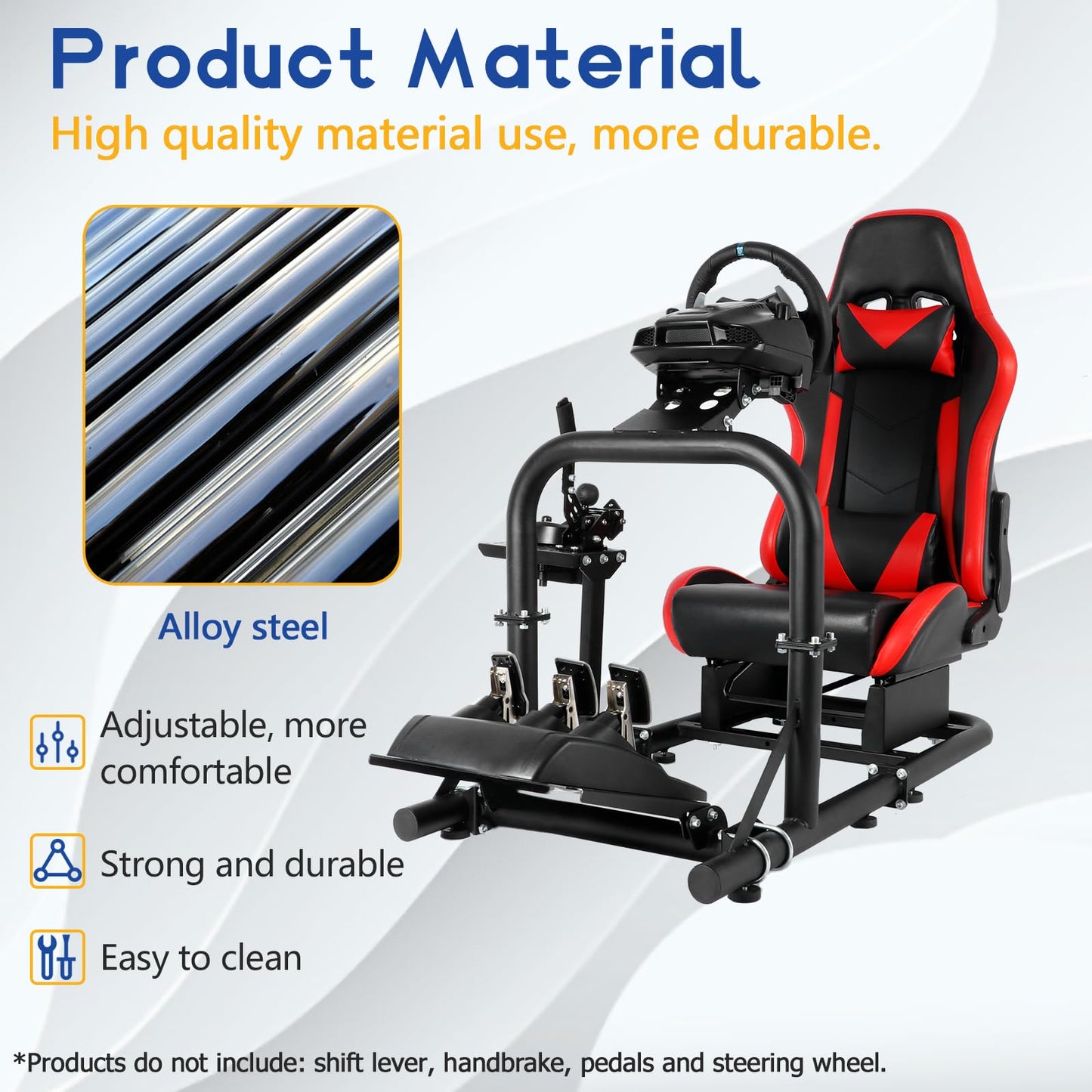 More Professional Simulator Cockpit Adjustable Compatible with Logitech/Thrustmaster/PXN/Fanatec G25,G27,G29 Round Tube with Red Seat Racing Wheel Stand Wheel & Handbrake & Pedal Not Included