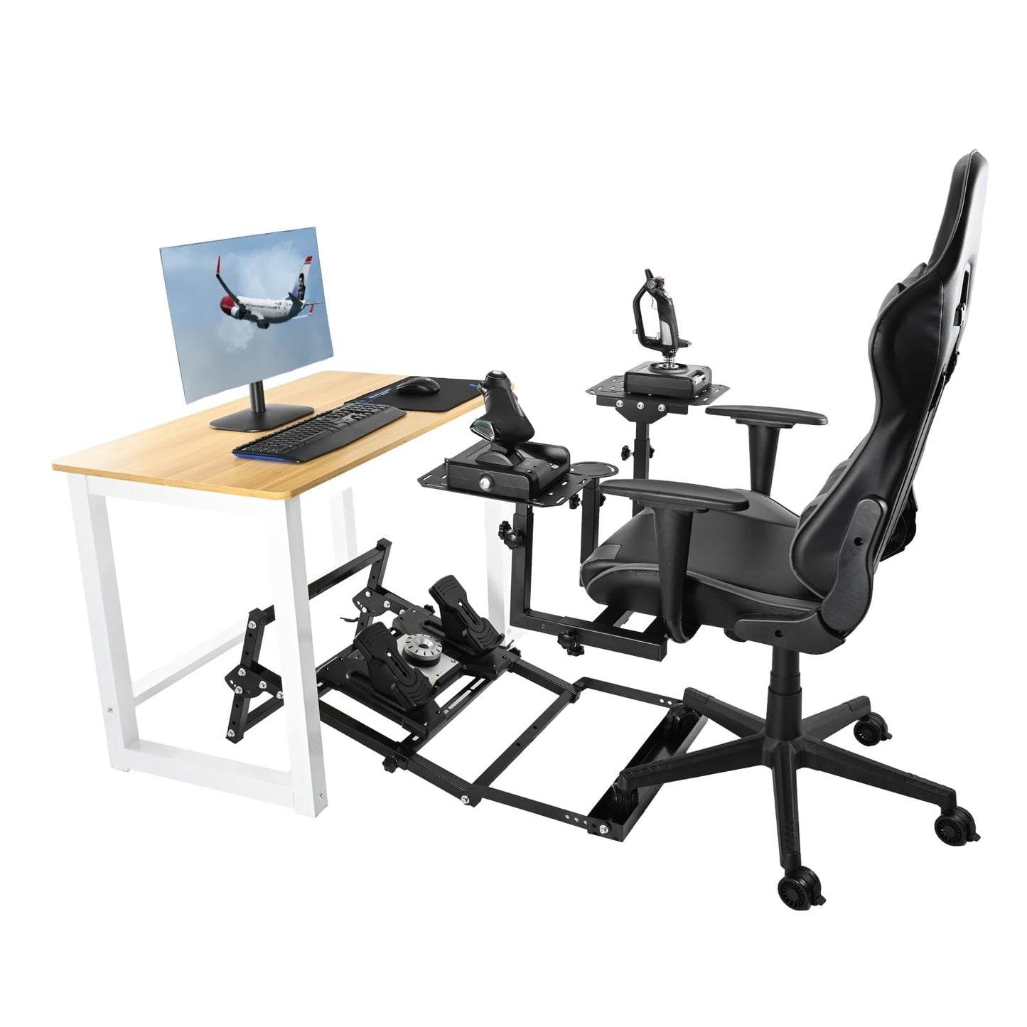 Flight Joystick Simulator Cockpit with Pedal Stand (With Fixed Slot )& Gaming Seat Pedal Fit for Logitech, Thrustmaster, PXN X52,X56 Home/Office Use Flying Sim Stand Joystick Not Included
