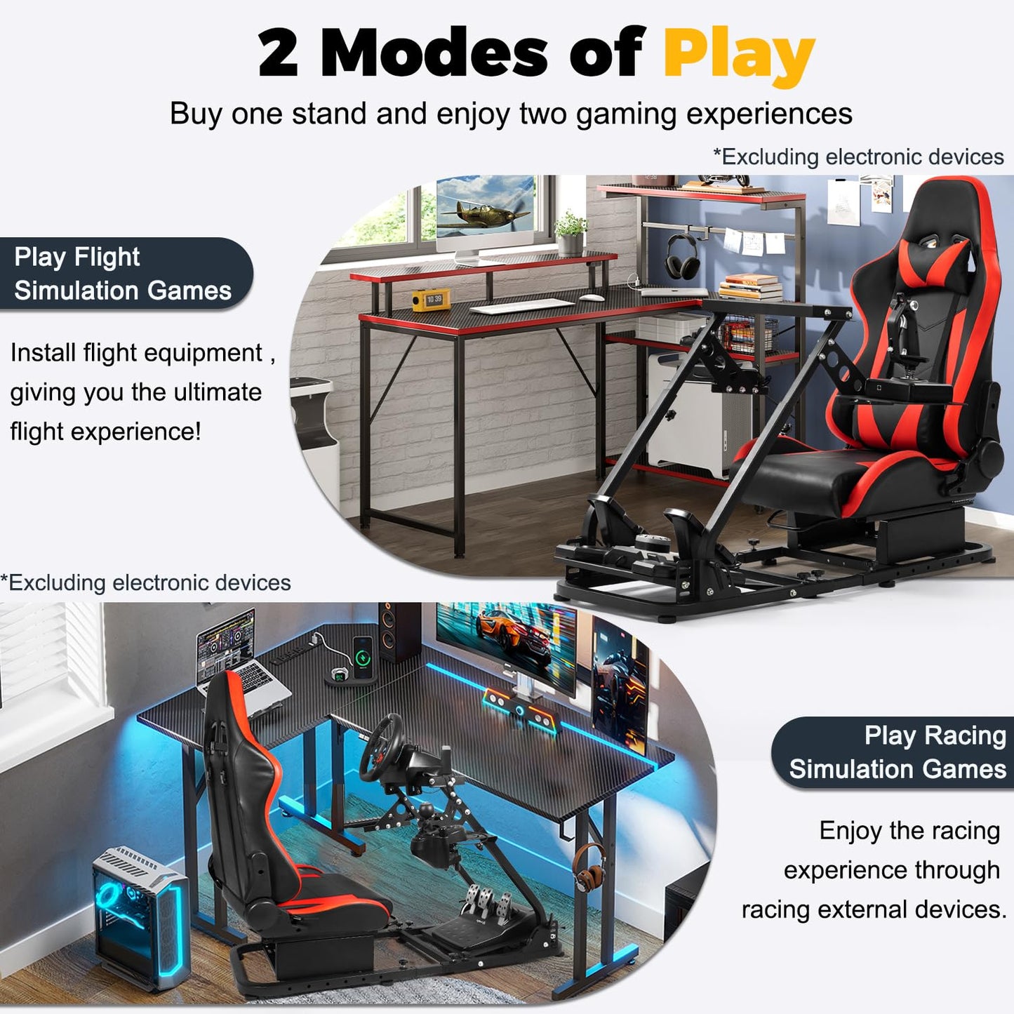 Mokapit Flight Sim Cockpit with Seat Foldable & Adjustable fit for Logitech, Thrustmaster, FANATEC, G29/G920/G923/T300/CSL-DD, Racing Wheel Stand Flight Sim Cockpit, No Wheel Pedal Shifter Keyboard