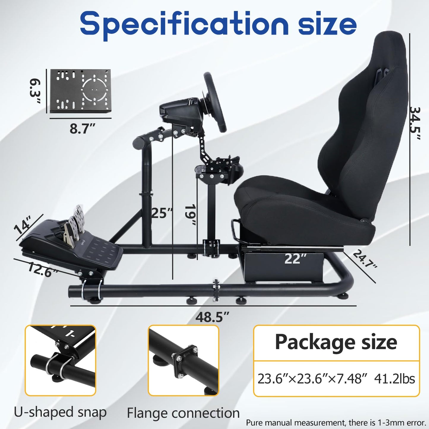 Racing Steering Wheel Stand With Black Seat Round Tube Game Stand Suitable for Logitech,Thrustmaster,Fanatec Single Arm Stand No pedals, steering wheel and handbrake More stable
