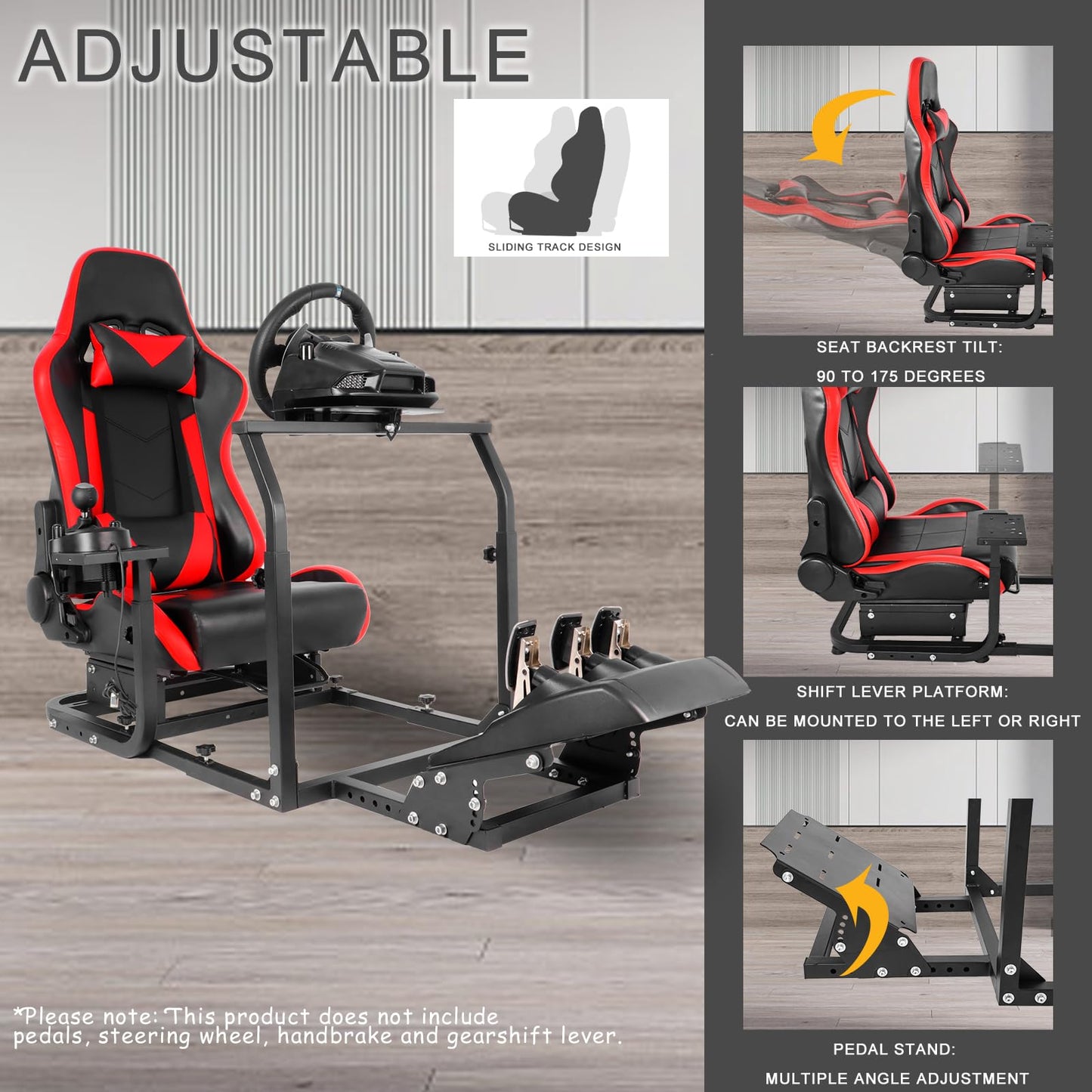 Mokapit Racing Wheel Stand with Red Seat Compatible with Logitech/Thrustmaster/Fanatec T300RS,T500RS,T300,G29 Adjustment with Red Seat Simulator Cockpit Without Wheel & Shifter & Pedals