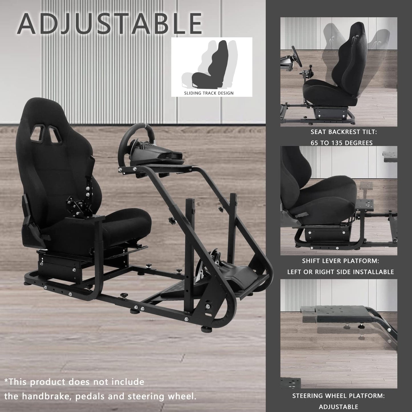 Mokapit Racing Sim Cockpit Monitor Installation Stand with Black Seat Compatible with Logitech,Thrustmaster,PXN,Fanatec More Stable TV Game Stand Steering Wheel & Shift Lever & Pedal Not Include