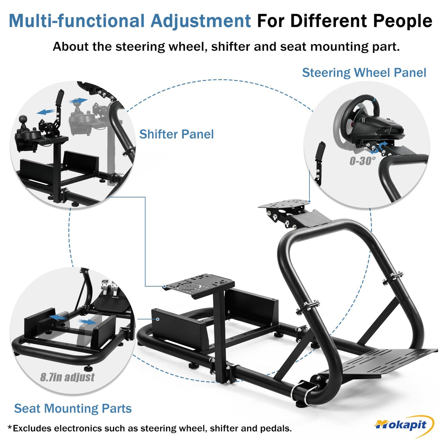 Mokapit Racing Simulation Cockpit Round Tube Game Stand Suitable for Logitech G27 G923 Thrustmaster T300RS More Stable |No pedals, Steering Wheel and Handbrake