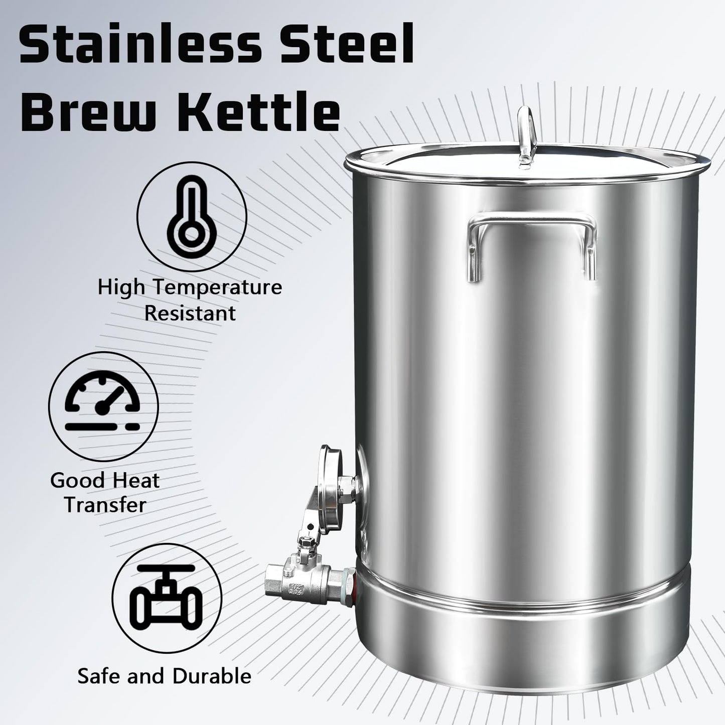 32 QT Stainless Steel Brew Kettle 8 Gal Brewing Beer Keg with Valve,Dual Filtration,Thermometer and Filter Home Brew Pot Home Brewing Supplies