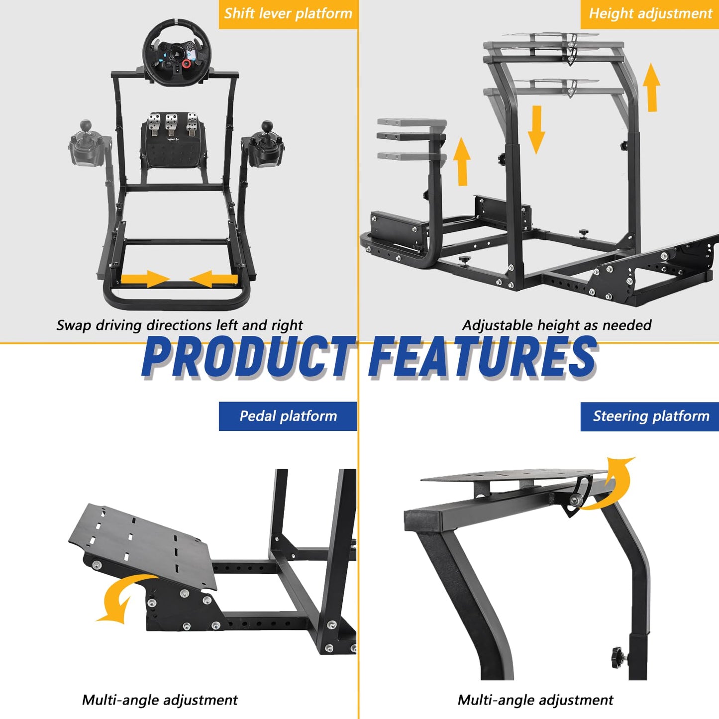 Mokapit Racing Cockpit Adjustment Compatible with Logitech/Thrustmaster/PXN/Fanatec T500 RS,T300 RS,T300,G25,G27,G29,G920 Racing Steering Stand Without Wheel&Handbrake & Pedals