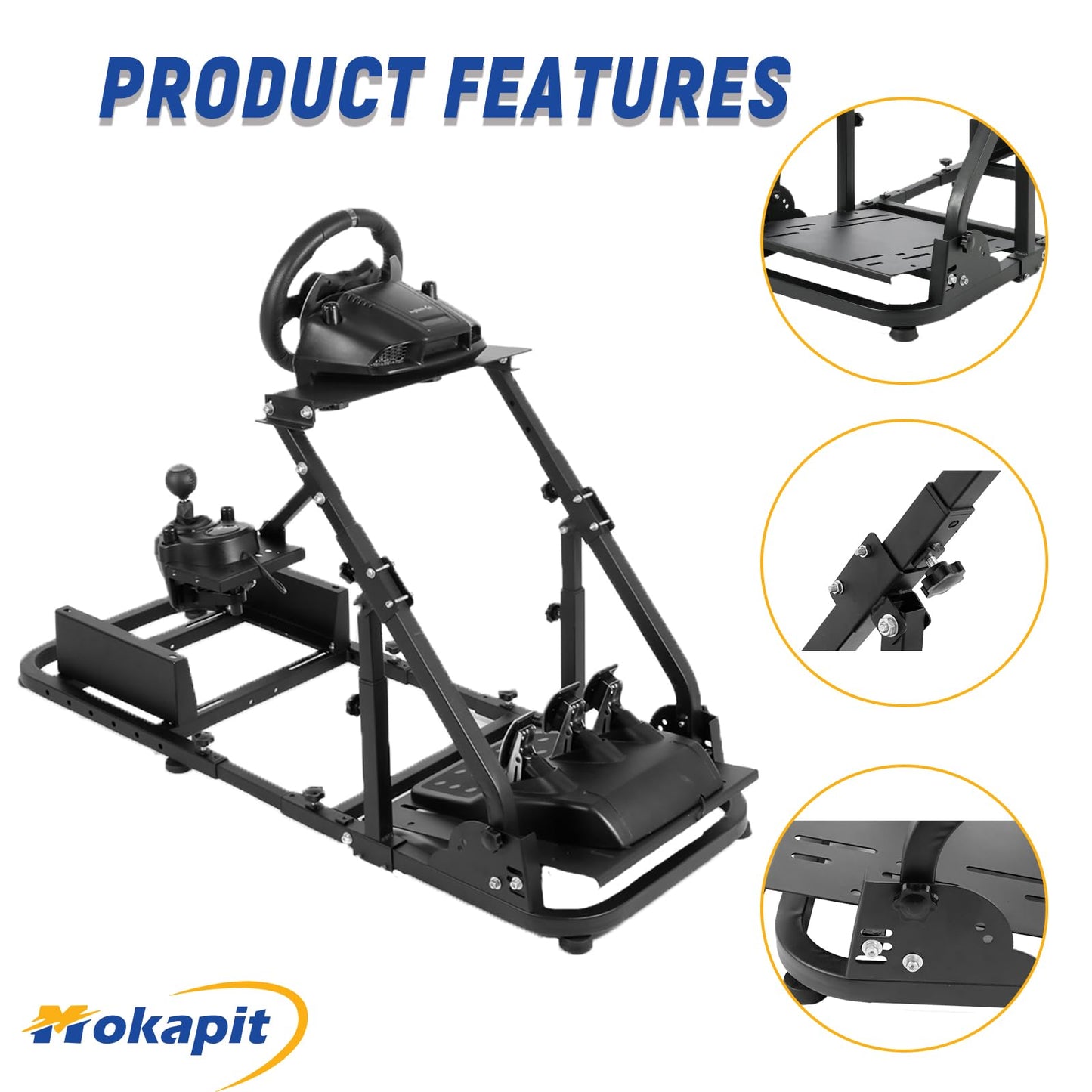 Mokapit Stable Racing Simulator Cockpit Fit for Logitech G29 G920 G923 Thrustmaster T128X T300RS Fanatec PS5 PS4 Adjustable Steering wheel Stand without Wheel Shifter Pedal