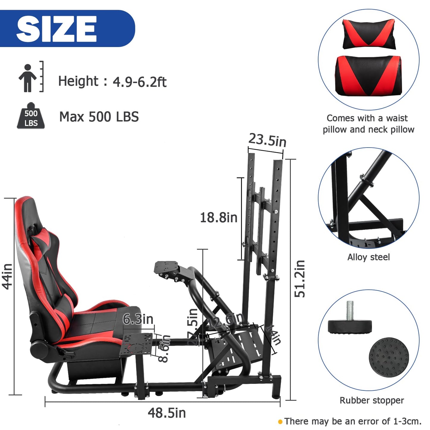 More Stable Racing Sim Cockpit TV with Red Seat Compatible with Logitech,Thrustmaster,PXN,Fanatec G27,G923,G29,G920 Monitor Stand Round Tube Frame No Steering Wheel, Pedal and Handbrake
