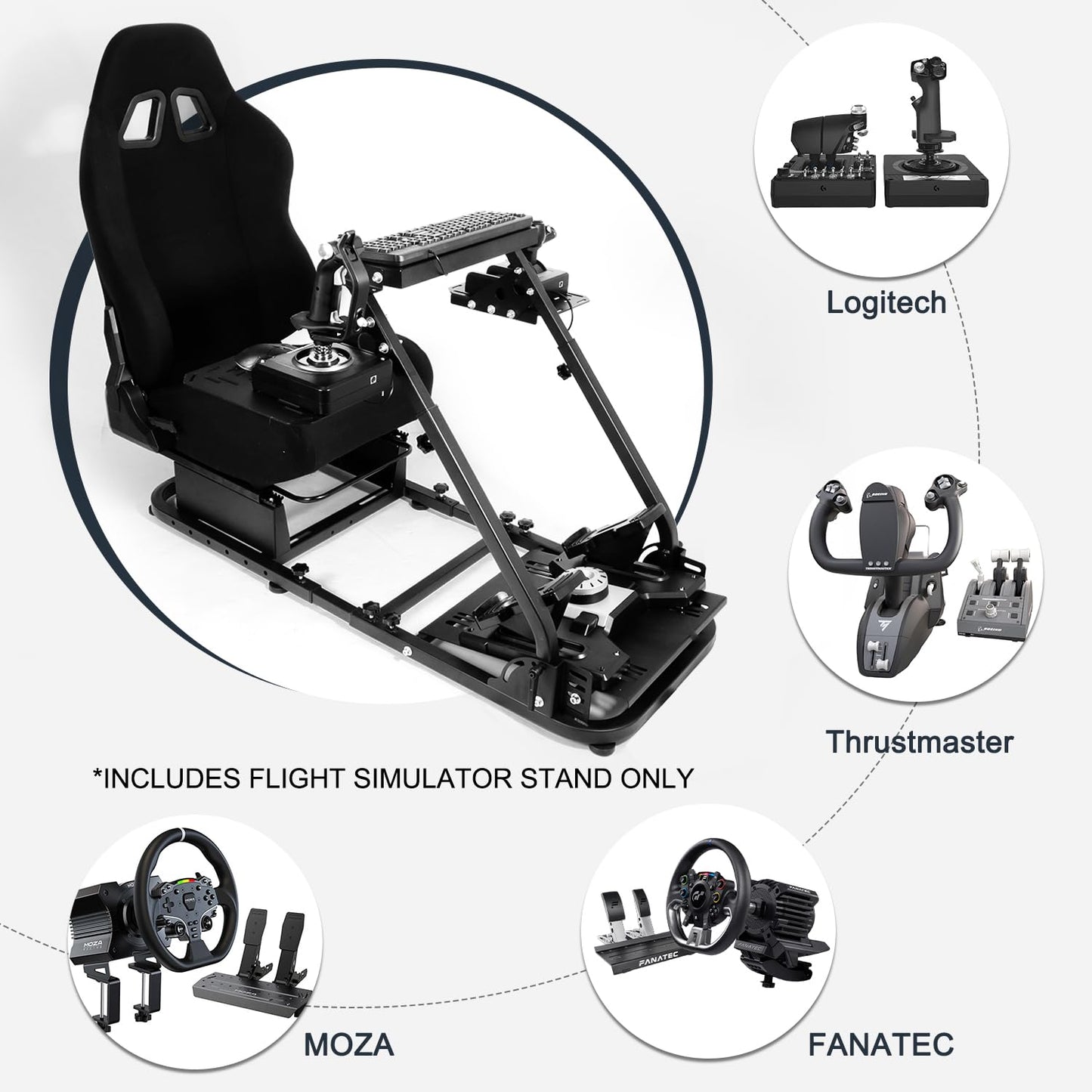 Mokapit Flight Sim Cockpit Foldable & Adjustable fit for Logitech, Thrustmaster, FANATEC, G29/G920/G923/T300/CSL-DD, Racing Wheel Stand Flight Sim Cockpit, No Wheel Pedal Shifter Keyboard