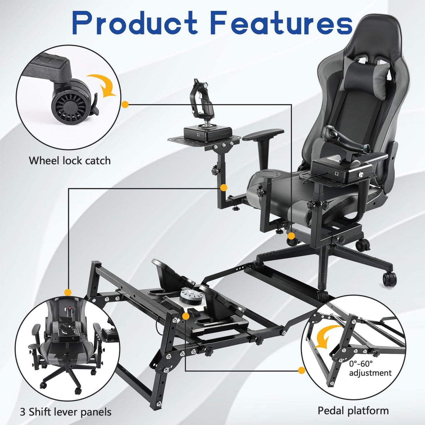 Flight Joystick Simulator Cockpit with Pedal Stand (With Fixed Slot )& Gaming Seat Pedal Fit for Logitech, Thrustmaster, PXN X52,X56 Home/Office Use Flying Sim Stand Joystick Not Included
