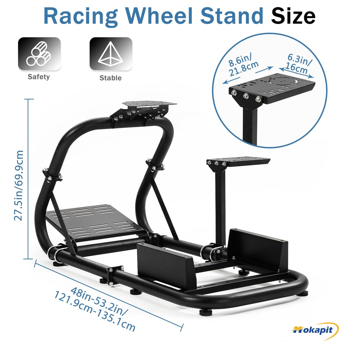 Mokapit Racing Simulation Cockpit Round Tube Game Stand Suitable for Logitech G27 G923 Thrustmaster T300RS More Stable |No pedals, Steering Wheel and Handbrake
