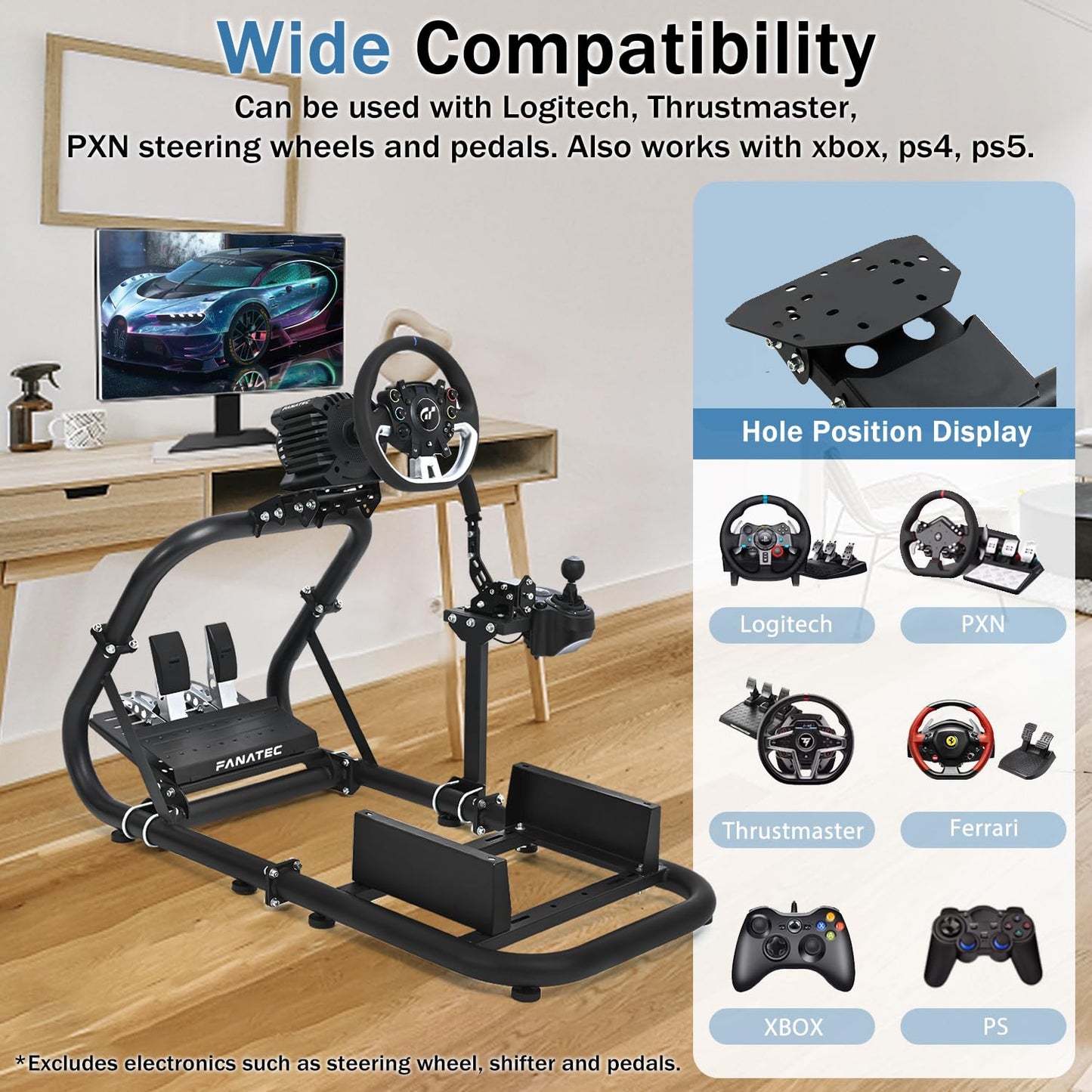 Mokapit Racing Simulation Cockpit Round Tube Game Stand Suitable for Logitech G27 G923 Thrustmaster T300RS More Stable |No pedals, Steering Wheel and Handbrake