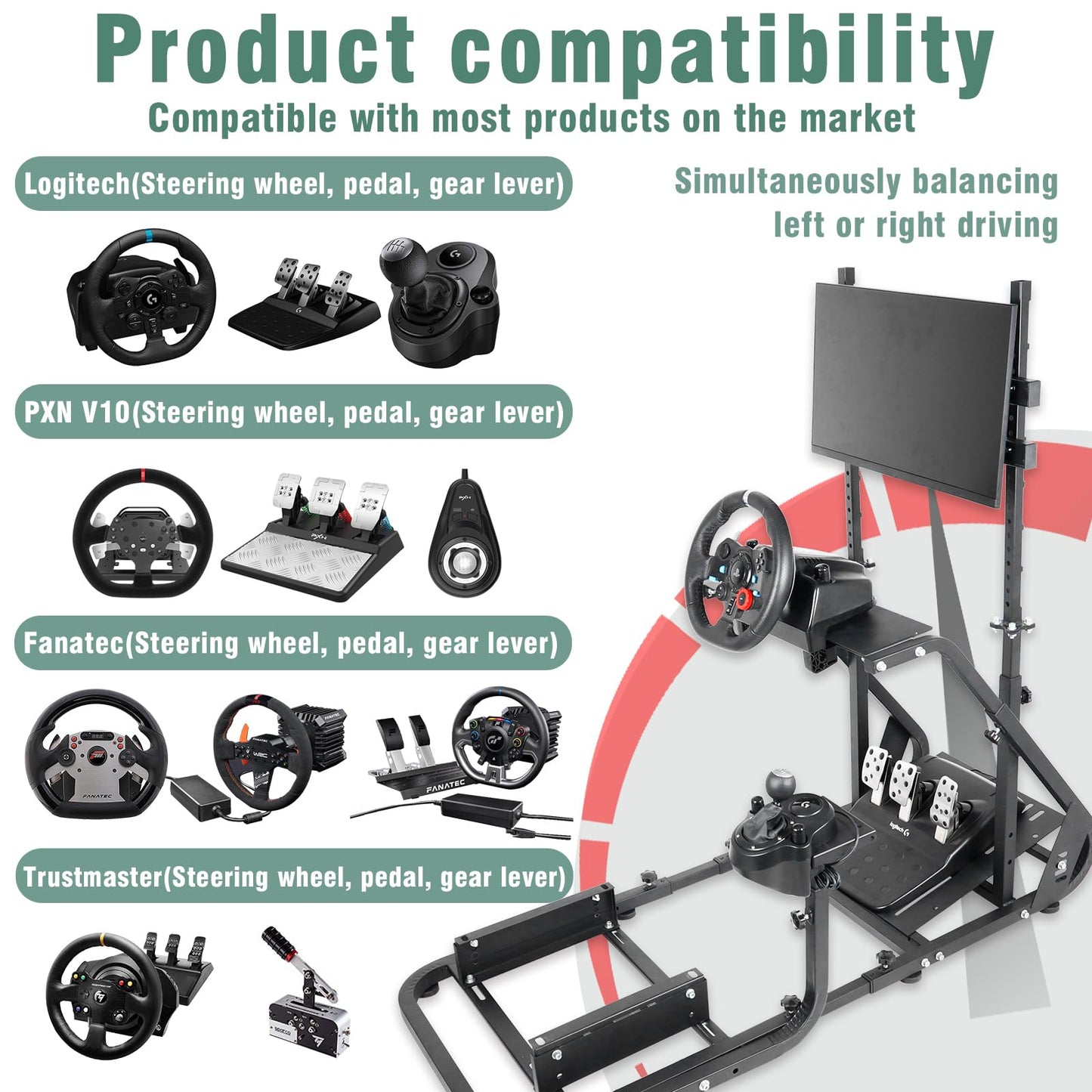 Mokapit Racing Simulator Cockpit with Monitor Stand Adjustable Fit for Logitech GPRO G29 G920 G923 Thrustmaster T80 T300RS GT Fanatec Racing Simulator Wheel Stand without Seat Wheel Pedal TV