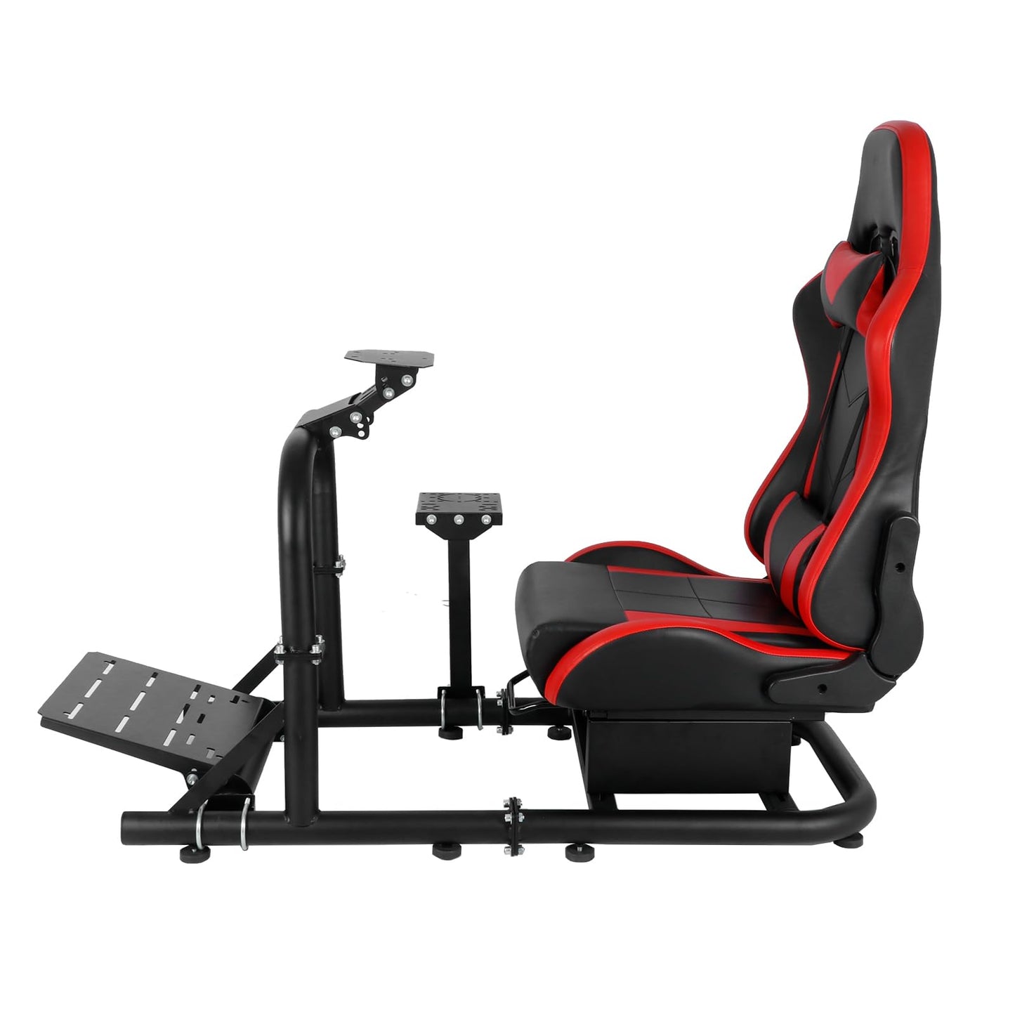 More Professional Simulator Cockpit Adjustable Compatible with Logitech/Thrustmaster/PXN/Fanatec G25,G27,G29 Round Tube with Red Seat Racing Wheel Stand Wheel & Handbrake & Pedal Not Included
