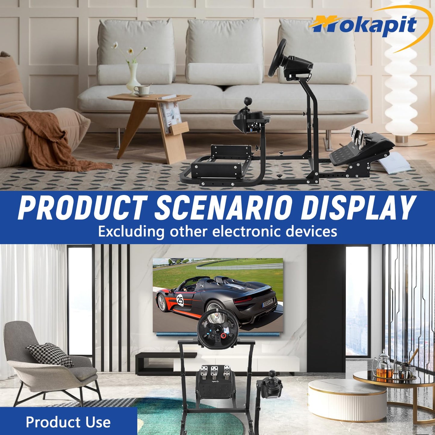 Mokapit Racing Cockpit Adjustment Compatible with Logitech/Thrustmaster/PXN/Fanatec T500 RS,T300 RS,T300,G25,G27,G29,G920 Racing Steering Stand Without Wheel&Handbrake & Pedals