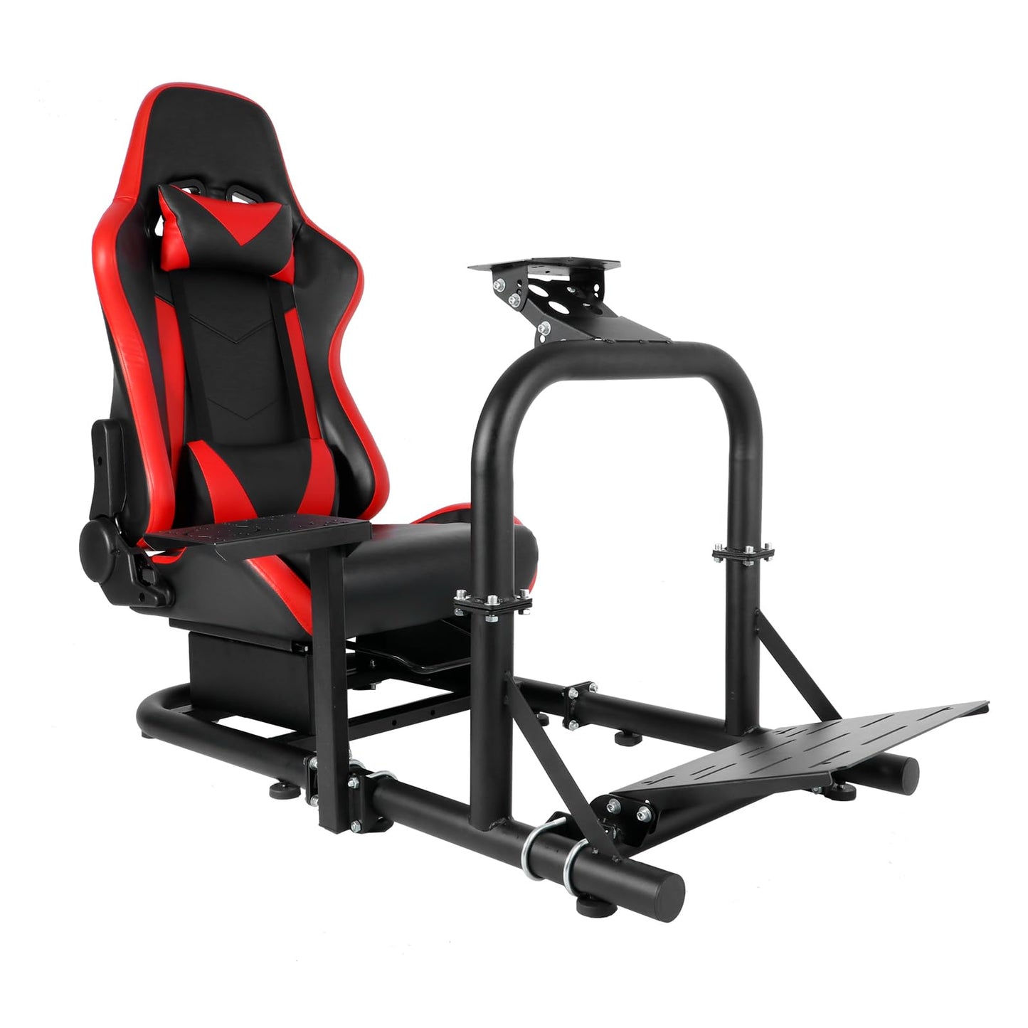 More Professional Simulator Cockpit Adjustable Compatible with Logitech/Thrustmaster/PXN/Fanatec G25,G27,G29 Round Tube with Red Seat Racing Wheel Stand Wheel & Handbrake & Pedal Not Included