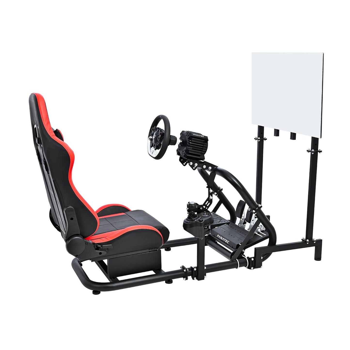 More Stable Racing Sim Cockpit TV with Red Seat Compatible with Logitech,Thrustmaster,PXN,Fanatec G27,G923,G29,G920 Monitor Stand Round Tube Frame No Steering Wheel, Pedal and Handbrake