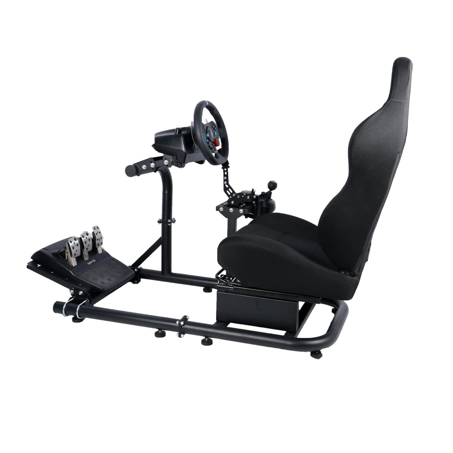 Racing Steering Wheel Stand With Black Seat Round Tube Game Stand Suitable for Logitech,Thrustmaster,Fanatec Single Arm Stand No pedals, steering wheel and handbrake More stable