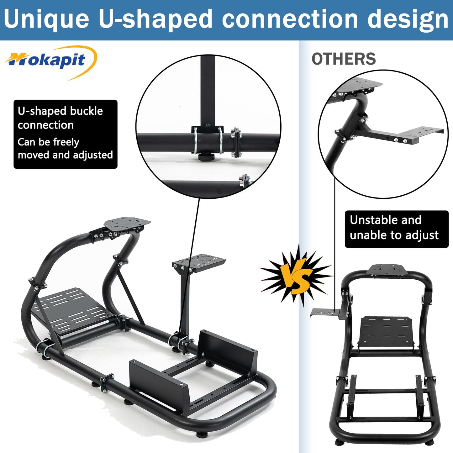 Mokapit Racing Simulation Cockpit Round Tube Game Stand Suitable for Logitech G27 G923 Thrustmaster T300RS More Stable |No pedals, Steering Wheel and Handbrake