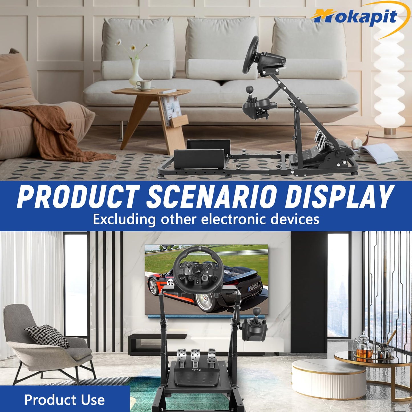 Mokapit Stable Racing Simulator Cockpit Fit for Logitech G29 G920 G923 Thrustmaster T128X T300RS Fanatec PS5 PS4 Adjustable Steering wheel Stand without Wheel Shifter Pedal