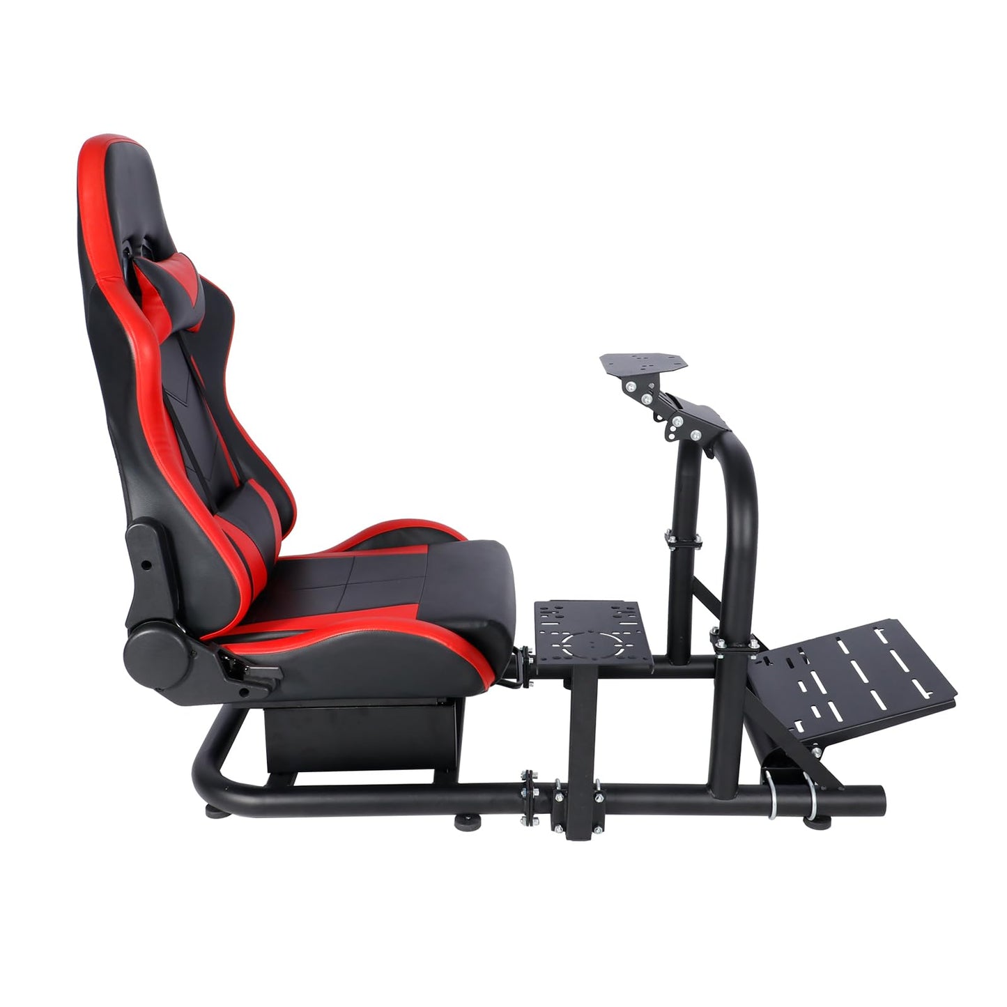 More Professional Simulator Cockpit Adjustable Compatible with Logitech/Thrustmaster/PXN/Fanatec G25,G27,G29 Round Tube with Red Seat Racing Wheel Stand Wheel & Handbrake & Pedal Not Included