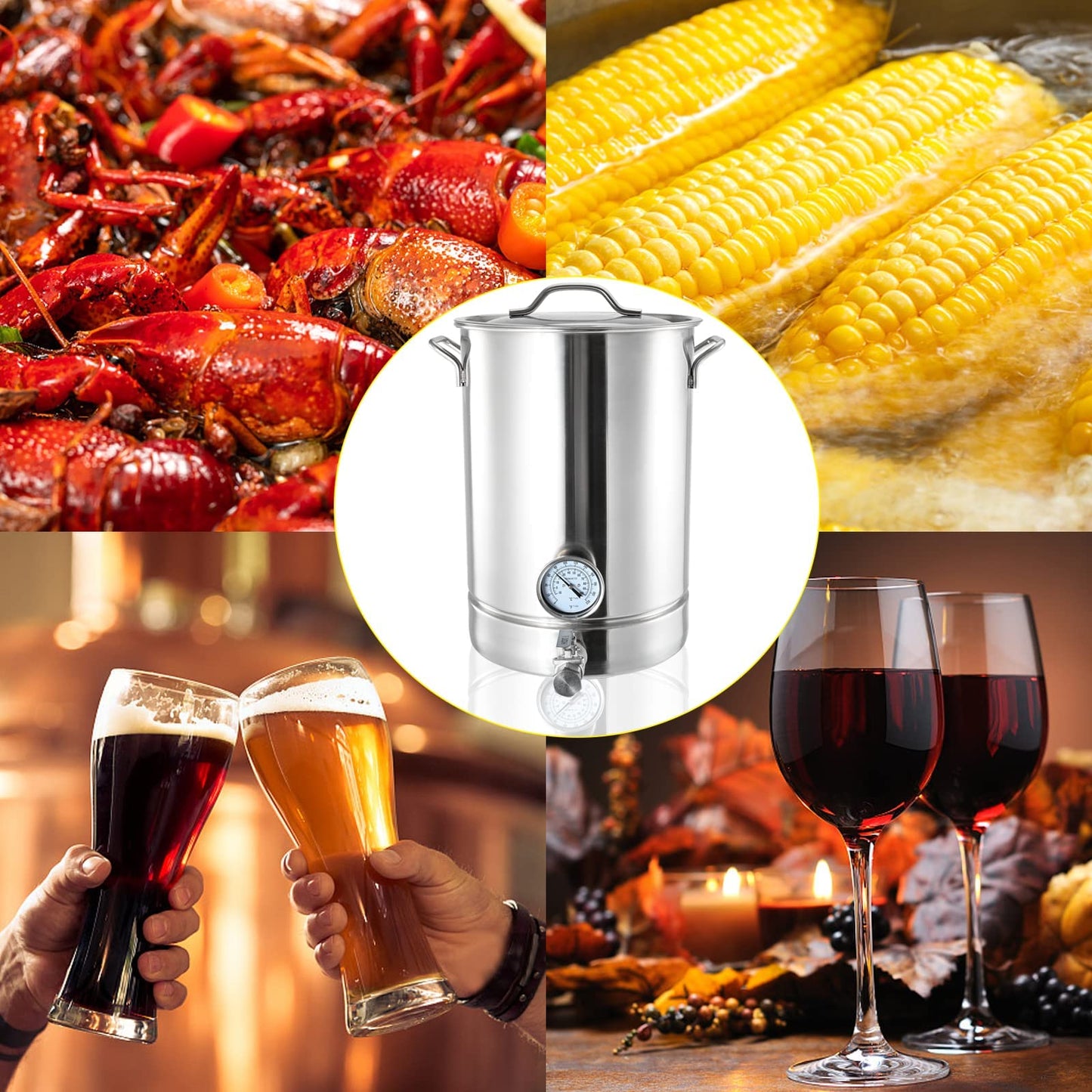 32 QT Stainless Steel Brew Kettle 8 Gal Brewing Beer Keg with Valve,Dual Filtration,Thermometer and Filter Home Brew Pot Home Brewing Supplies